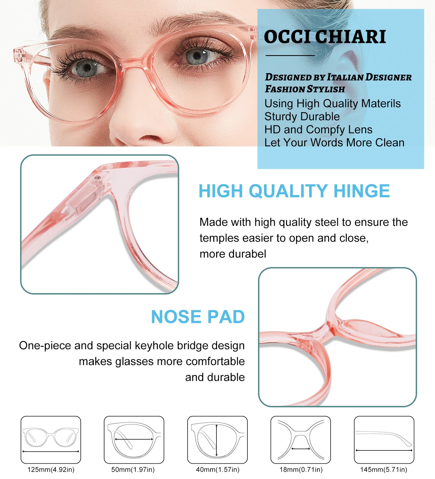 OCCI CHIARI Petite Reading Glasses for Small Face Women Fashion Slim Reders OC5017