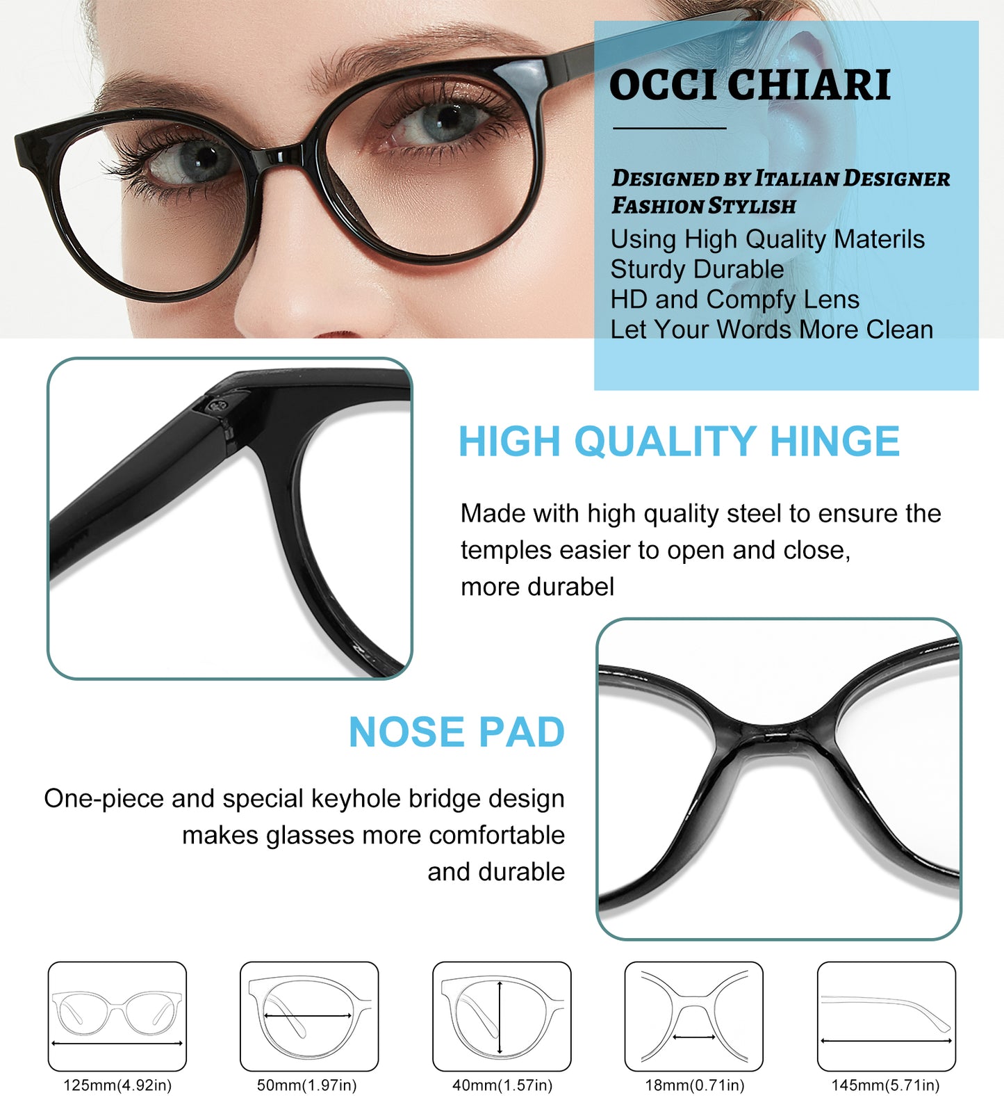 OCCI CHIARI Petite Reading Glasses for Small Face Women Fashion Slim Reders OC5017