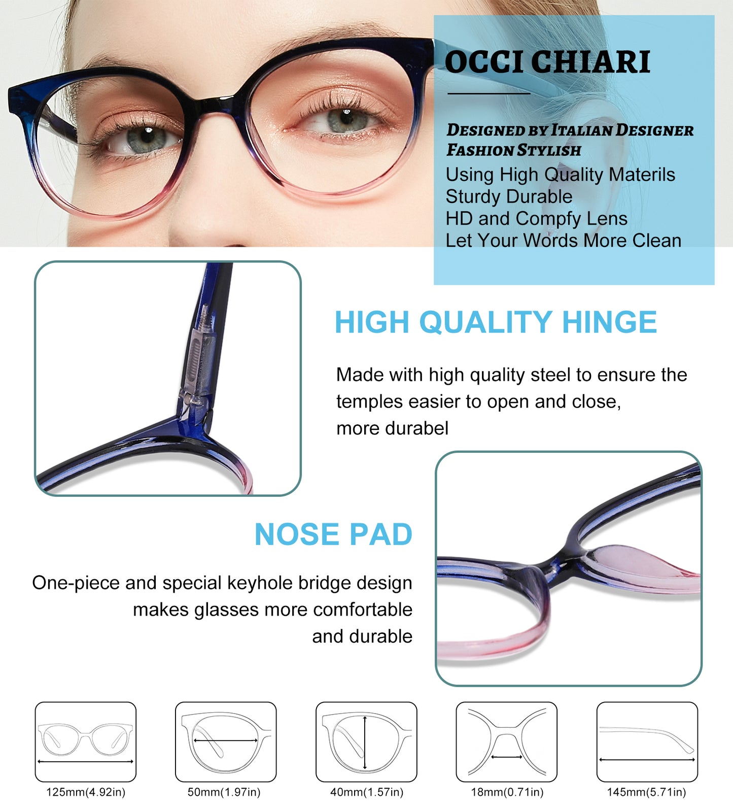 OCCI CHIARI Petite Reading Glasses for Small Face Women Fashion Slim Reders OC5017