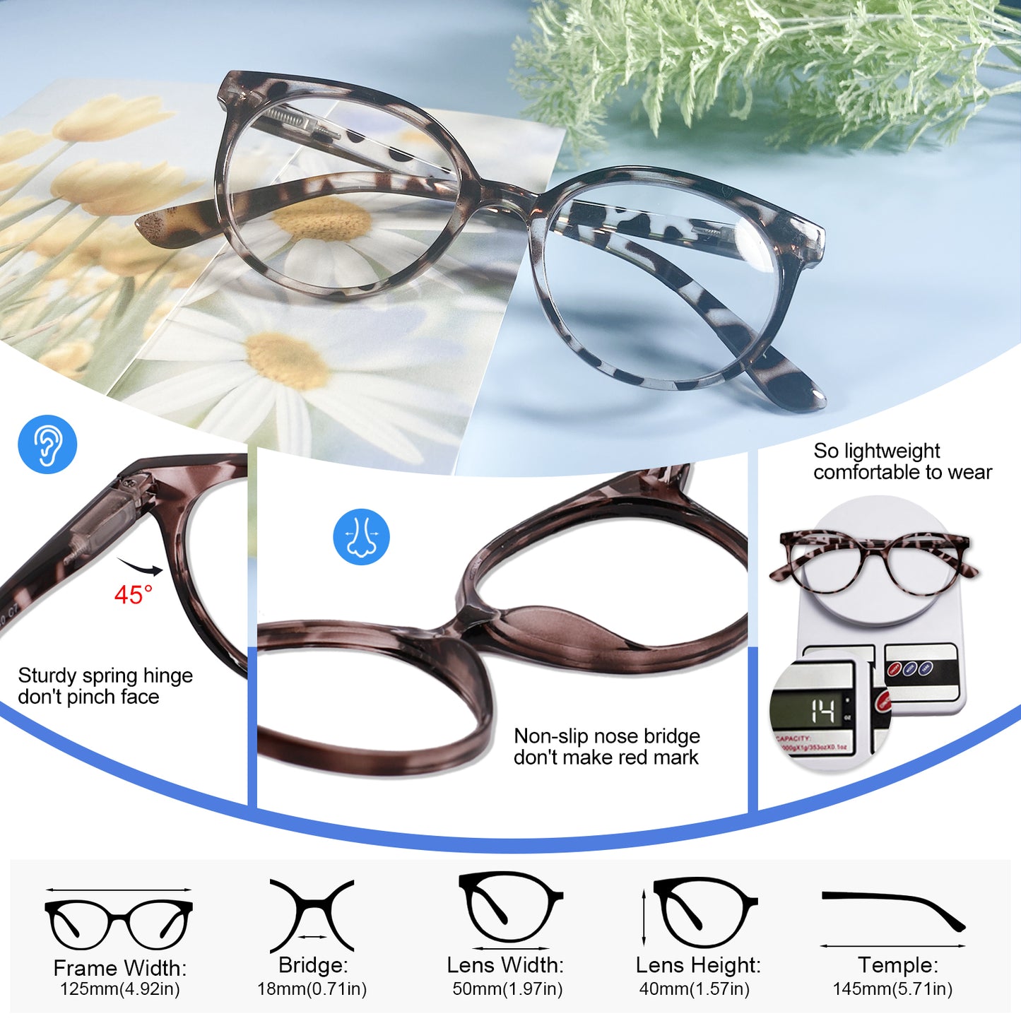 OCCI CHIARI Blue Light Filter Reading Glasses Power Anti Glare Readers for Women ABL5017