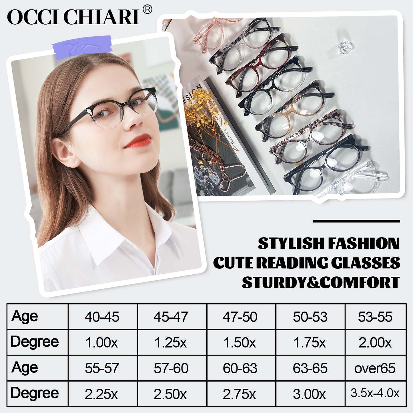 OCCI CHIARI Petite Reading Glasses for Small Face Women Fashion Slim Reders OC5017