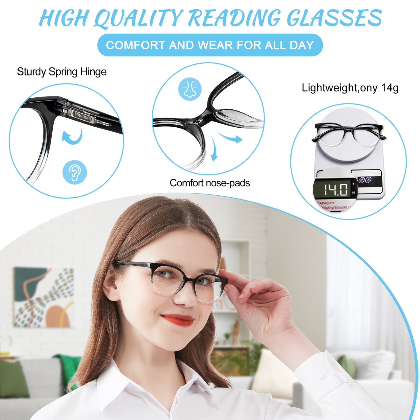 OCCI CHIARI Petite Reading Glasses for Small Face Women Fashion Slim Reders OC5017