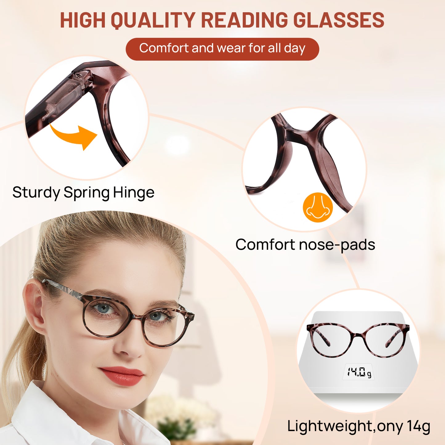 OCCI CHIARI Petite Reading Glasses for Small Face Women Fashion Slim Reders OC5017