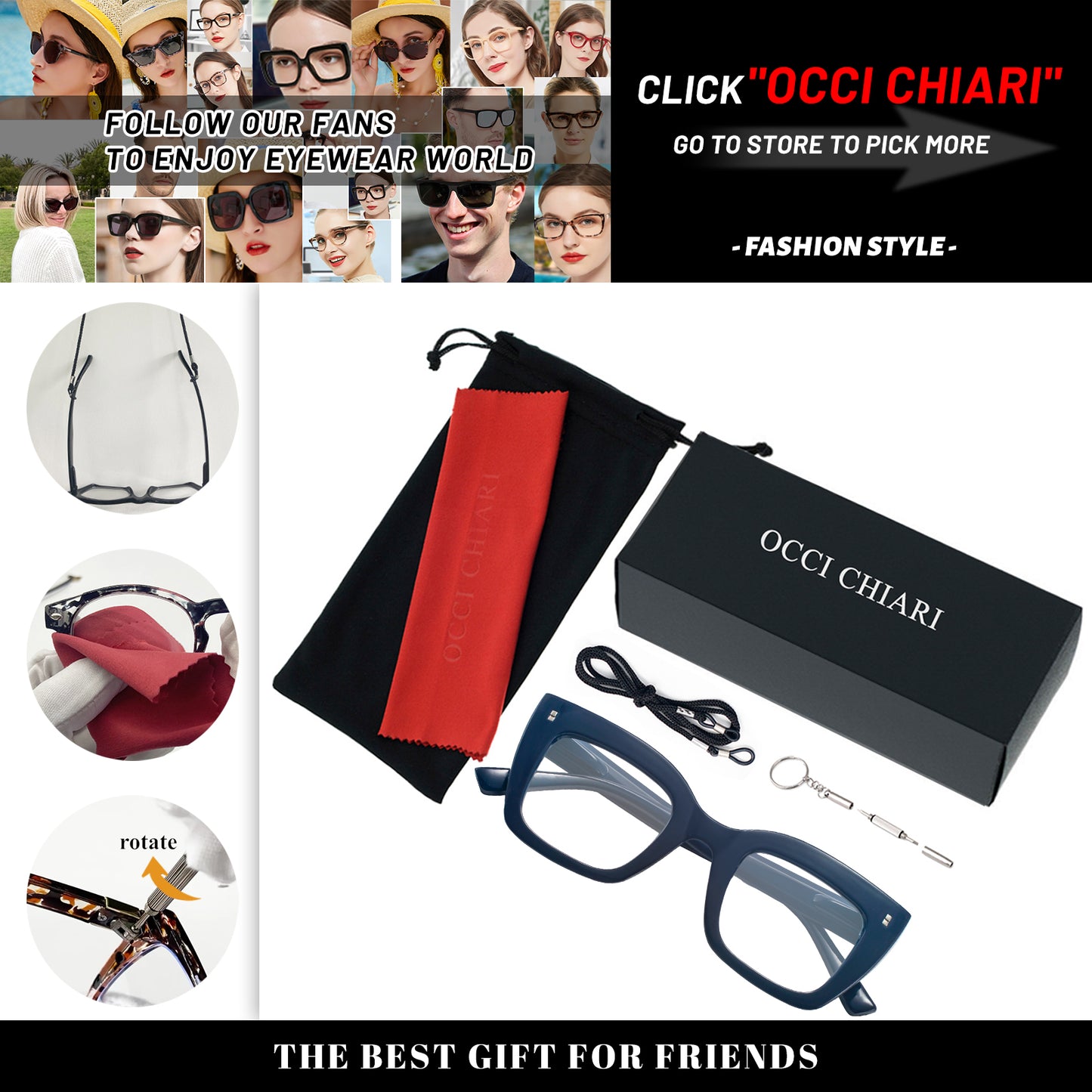 OCCI CHIARI Women Oversized Square-Cateye Reading Glasses Trendy Thick Readers Comfort Eyeglasses OC5245