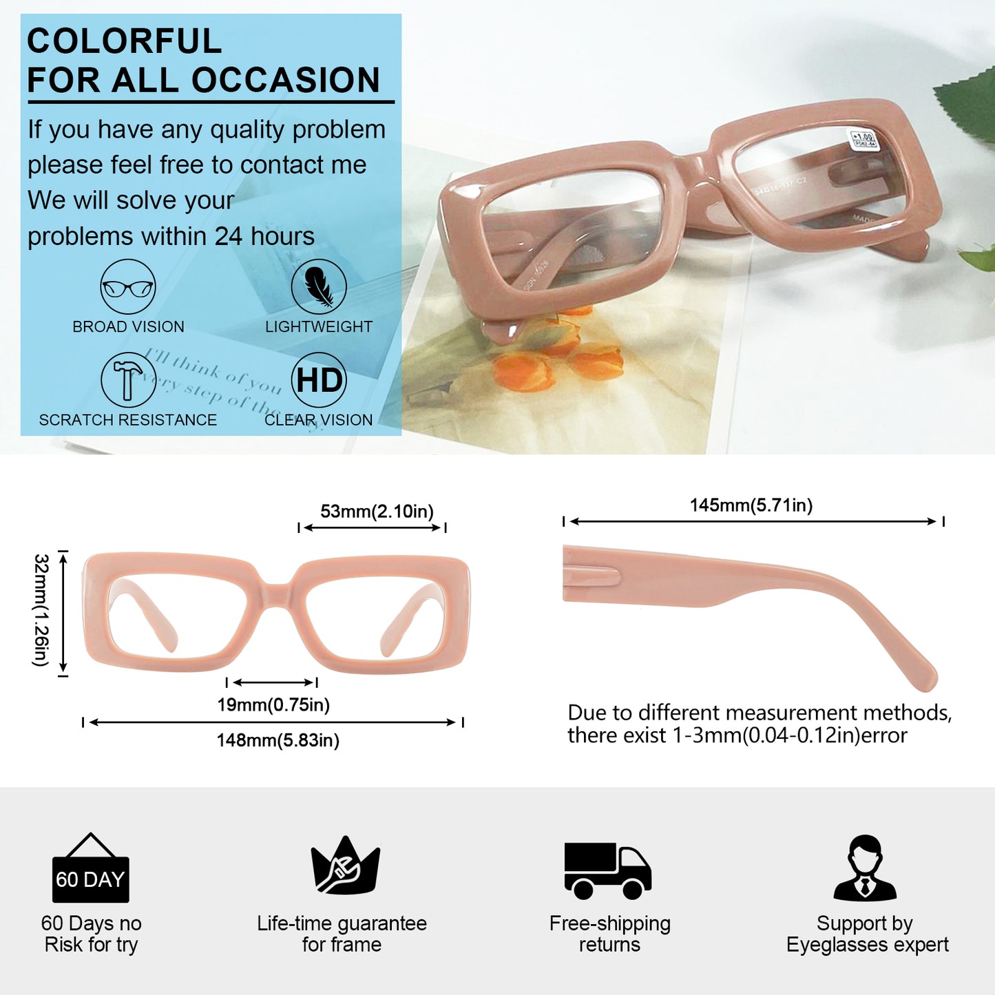 OCCI CHIARI Fashion Reading Glasses for Women Large Readers Heavy Duty Eyeglasses OC5189