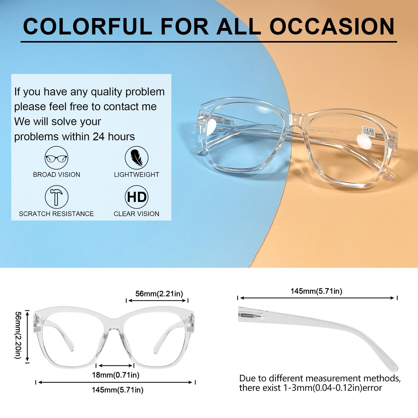 OCCI CHIARI Reading Glasses For Women Wide Square Reader OC5192