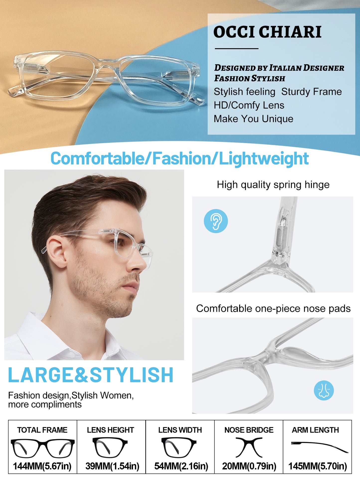 OCCI CHIARI Bifocals Reading Glasses for Men,Transition Square Eye Protection Readers OC5213BB