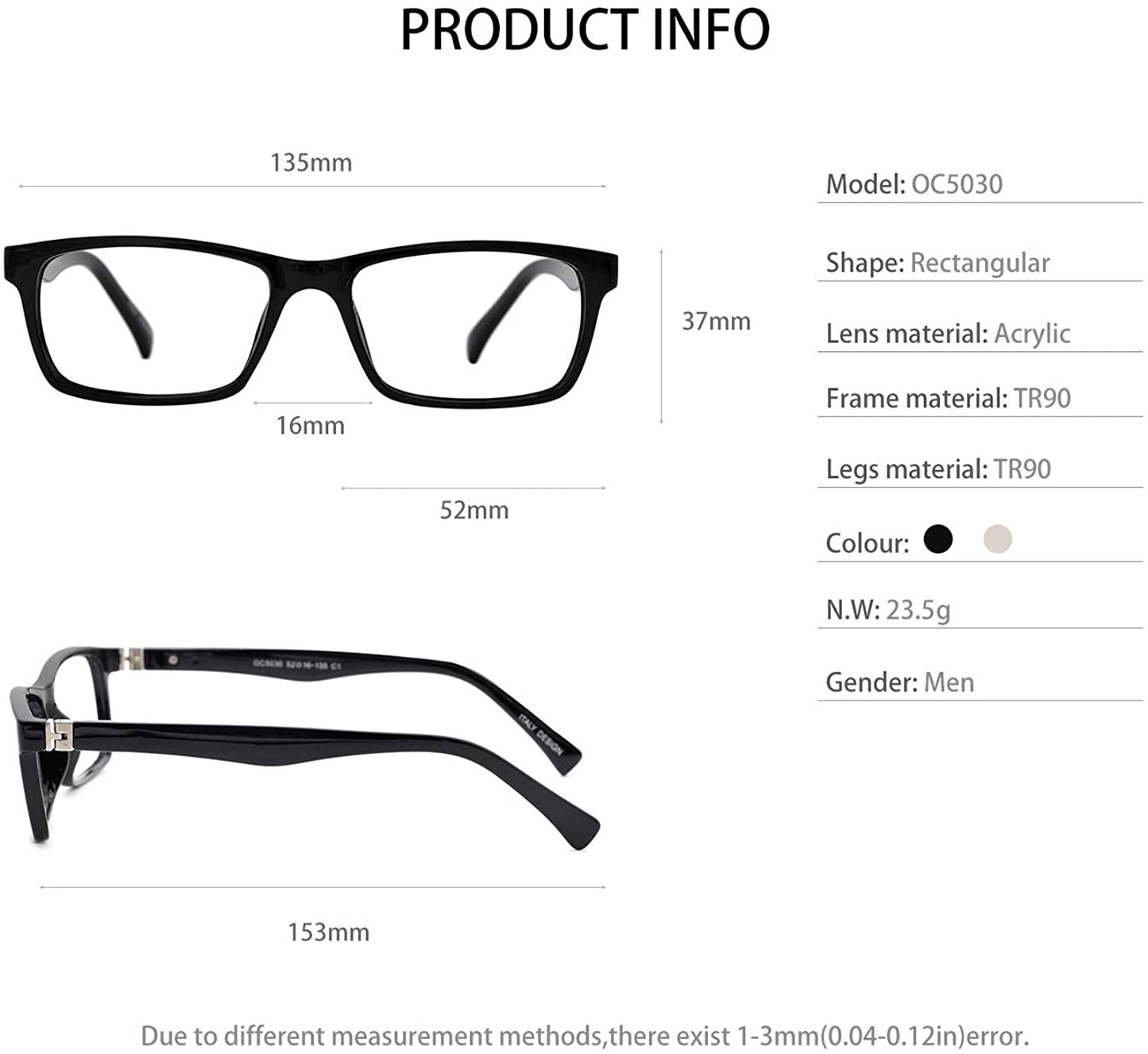 OCCI CHIARI Reading Glasses For Men Eye Reader Spring Hinge OC5030