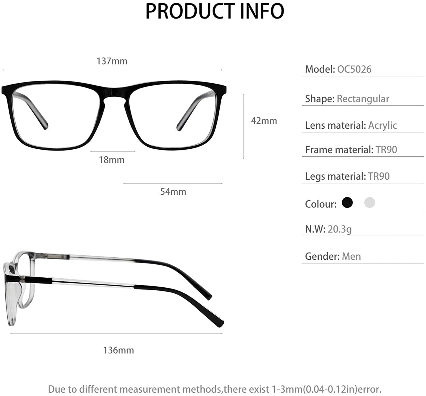 OCCI CHIARI Reading Glasses Men's Large Reader Durable Spring Hinge OC5026