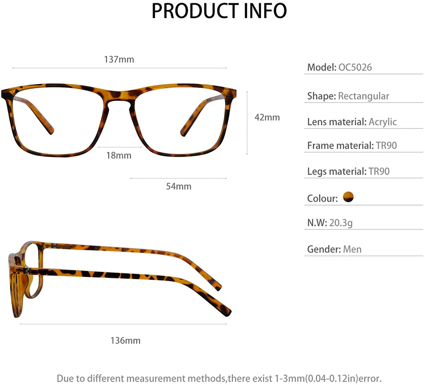 OCCI CHIARI Reading Glasses Men's Large Reader Durable Spring Hinge OC5026