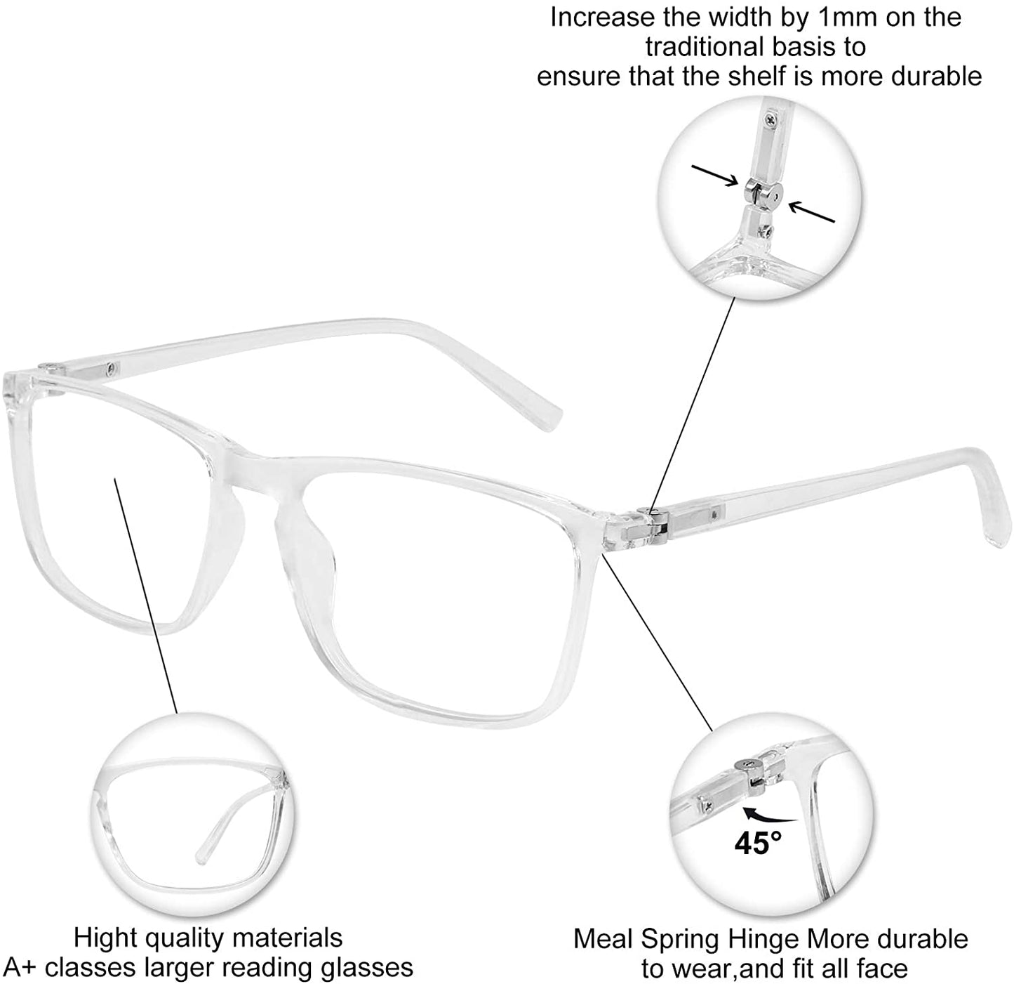 OCCI CHIARI Reading Glasses Men's Large Reader Durable Spring Hinge OC5026
