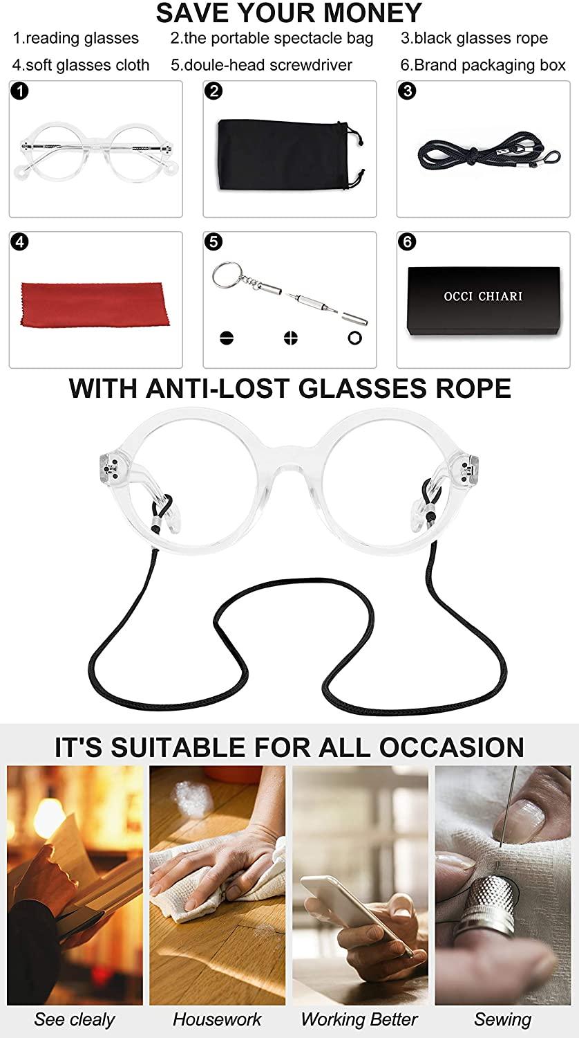 Blue Light Reading Glasses Sturdy Readers for Women nerd Round Frame - Occichiari