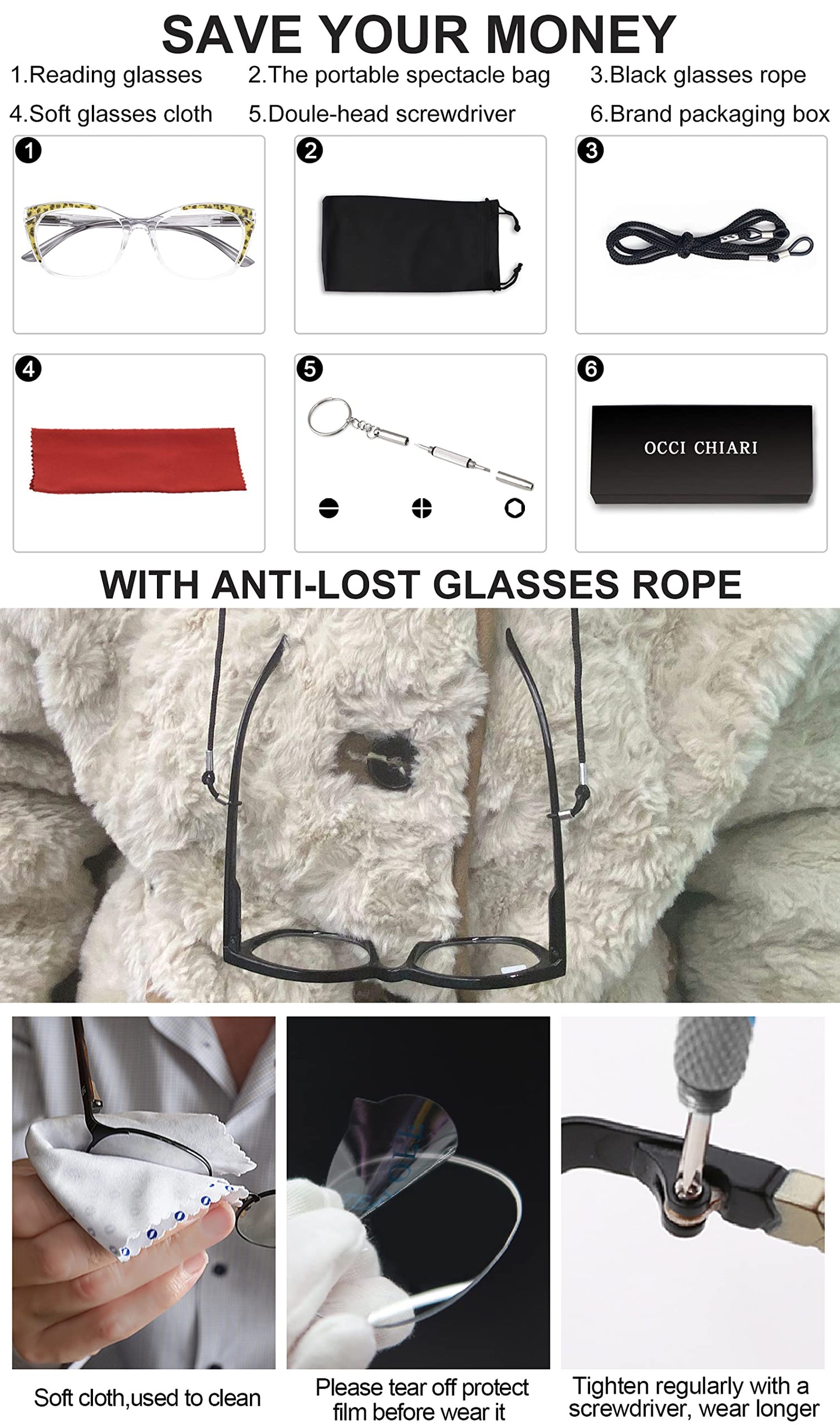 OCCI CHIARI Large Stylish Reading Glasses for Women Cateye Oversized Readers OC5032