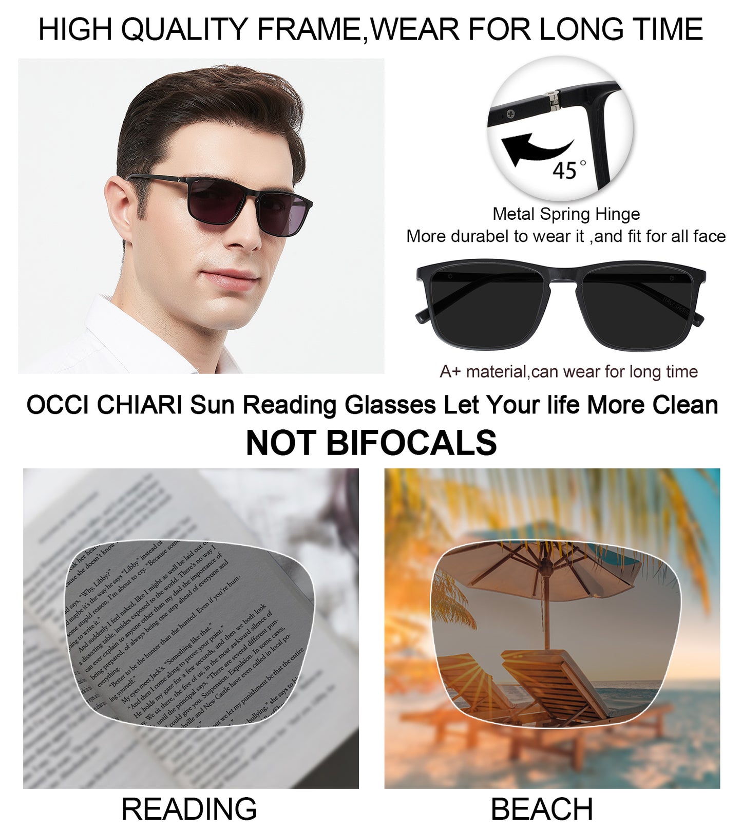 OCCI CHIARI Reading Sunglasses for Men Wide Sun Glasses Readers Outdoor UV400 OC5026SR