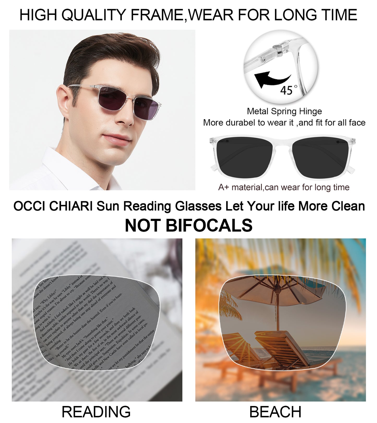 OCCI CHIARI Reading Sunglasses for Men Wide Sun Glasses Readers Outdoor UV400 OC5026SR