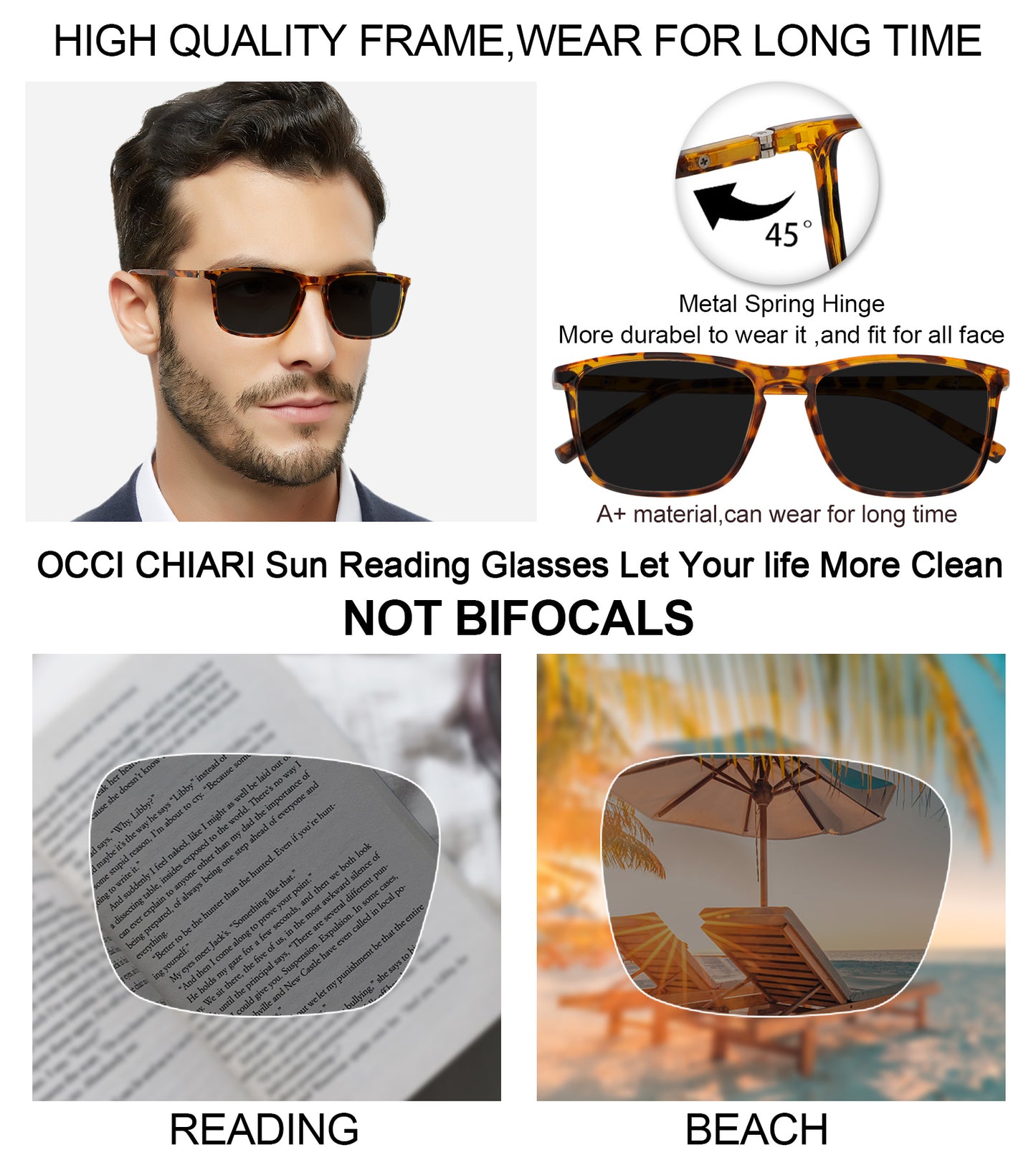 OCCI CHIARI Reading Sunglasses for Men Wide Sun Glasses Readers Outdoor UV400 OC5026SR