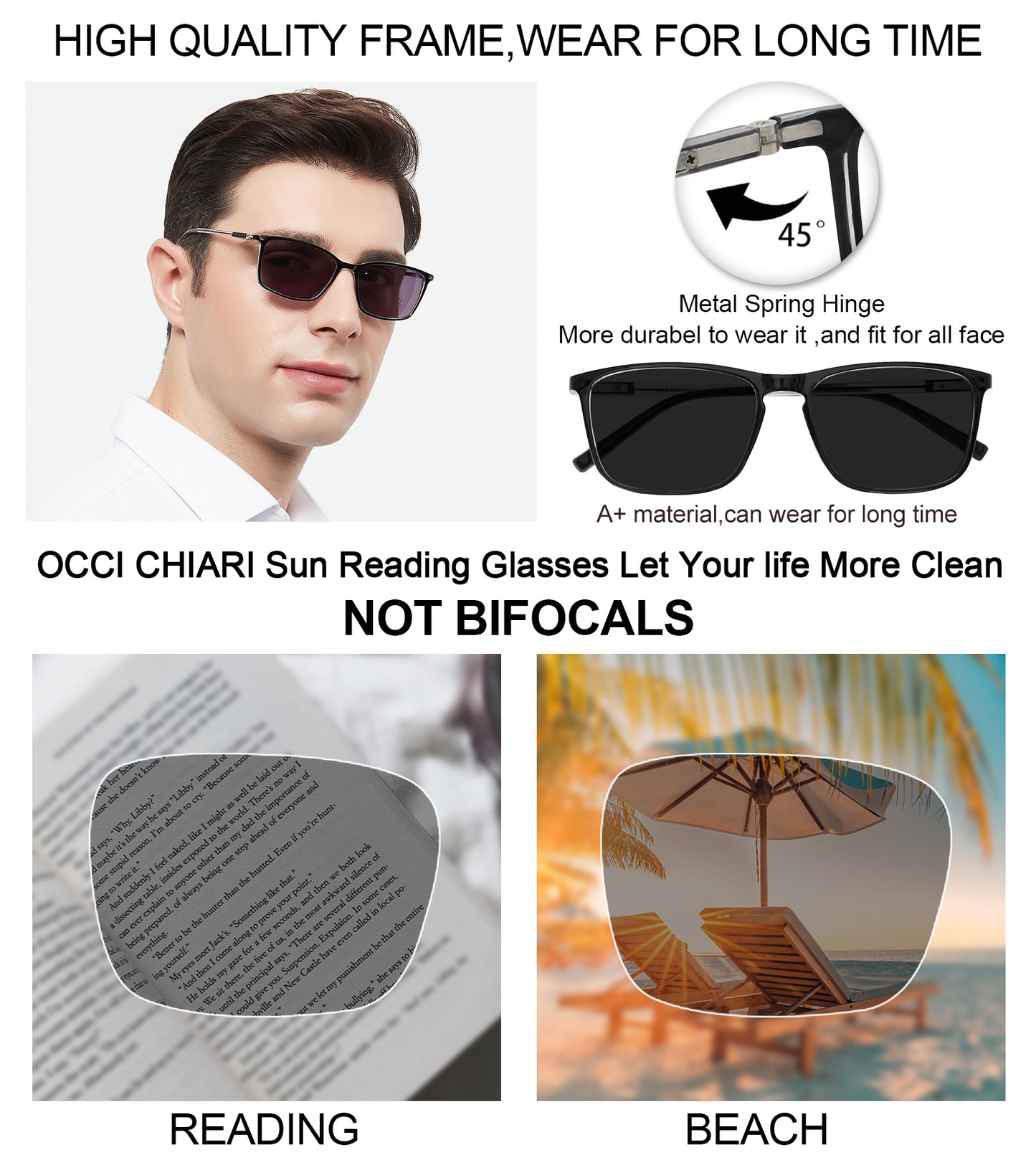 OCCI CHIARI Reading Sunglasses for Men Wide Sun Glasses Readers Outdoor UV400 OC5026SR