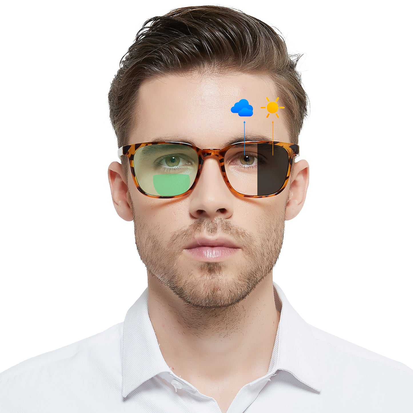 OCCI CHIARI Photochromic Bifocal Reading Glasses for Mens,Wide Transition UV Protection Sunglasses Readers BS OC5209