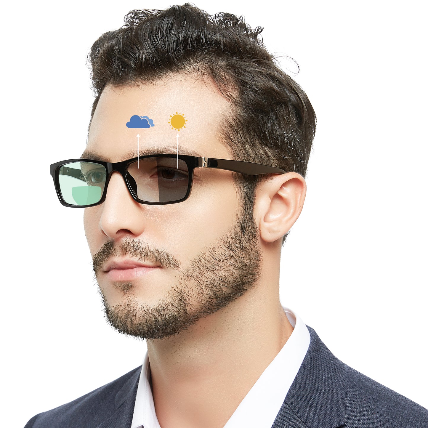 OCCI CHIARI Photochromic Bifocal Reading Glasses for Mens,Square Transition UV Protection Sunglasses Readers BS OC5030