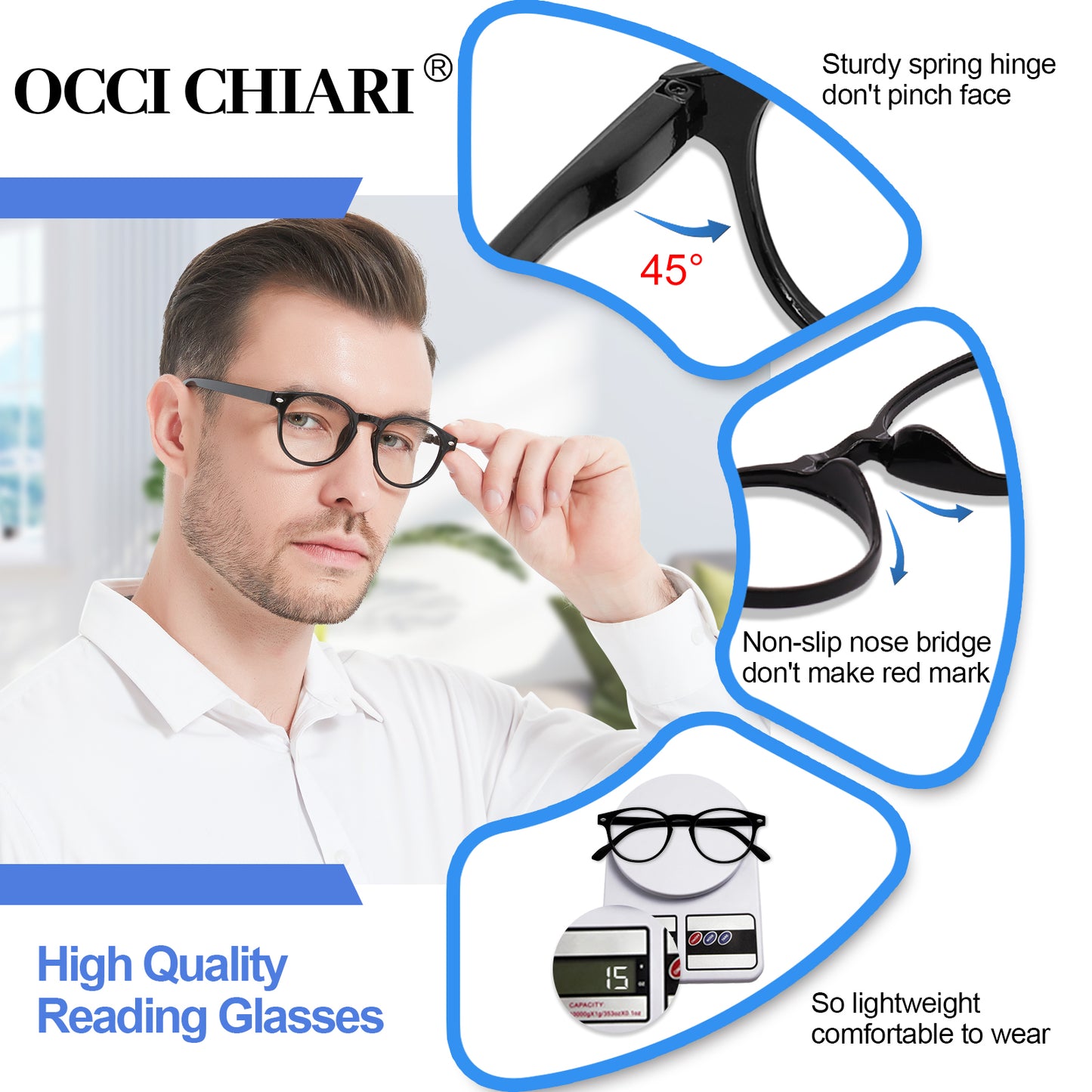 OCCI CHIARI Stylish Round Reading glasses for Men Women Lightweight Comfort Readers OC5006