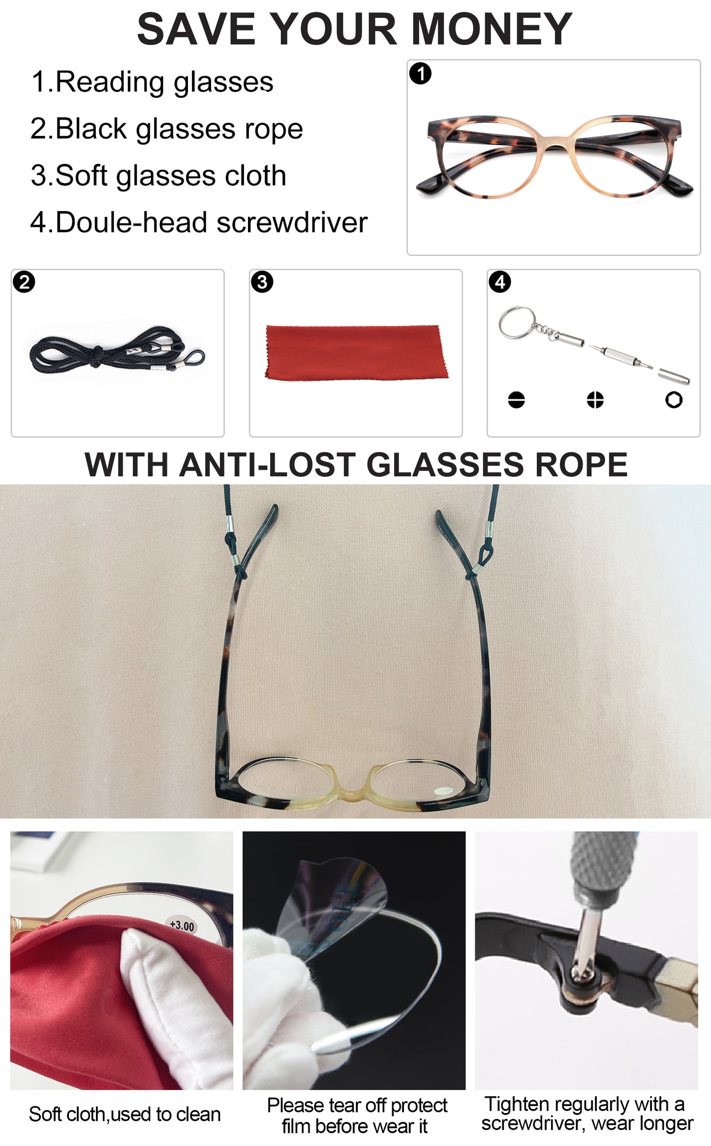 OCCI CHIARI Blue Light Filter Reading Glasses Power Anti Glare Readers for Women ABL5017