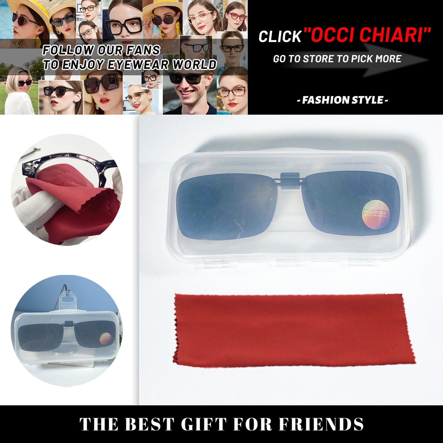 OCCI CHIARI Polarized Flip-up Clip-on Sunglasses for Eyeglasses for Men and Women Outdoor/Driving UV400 OC9061