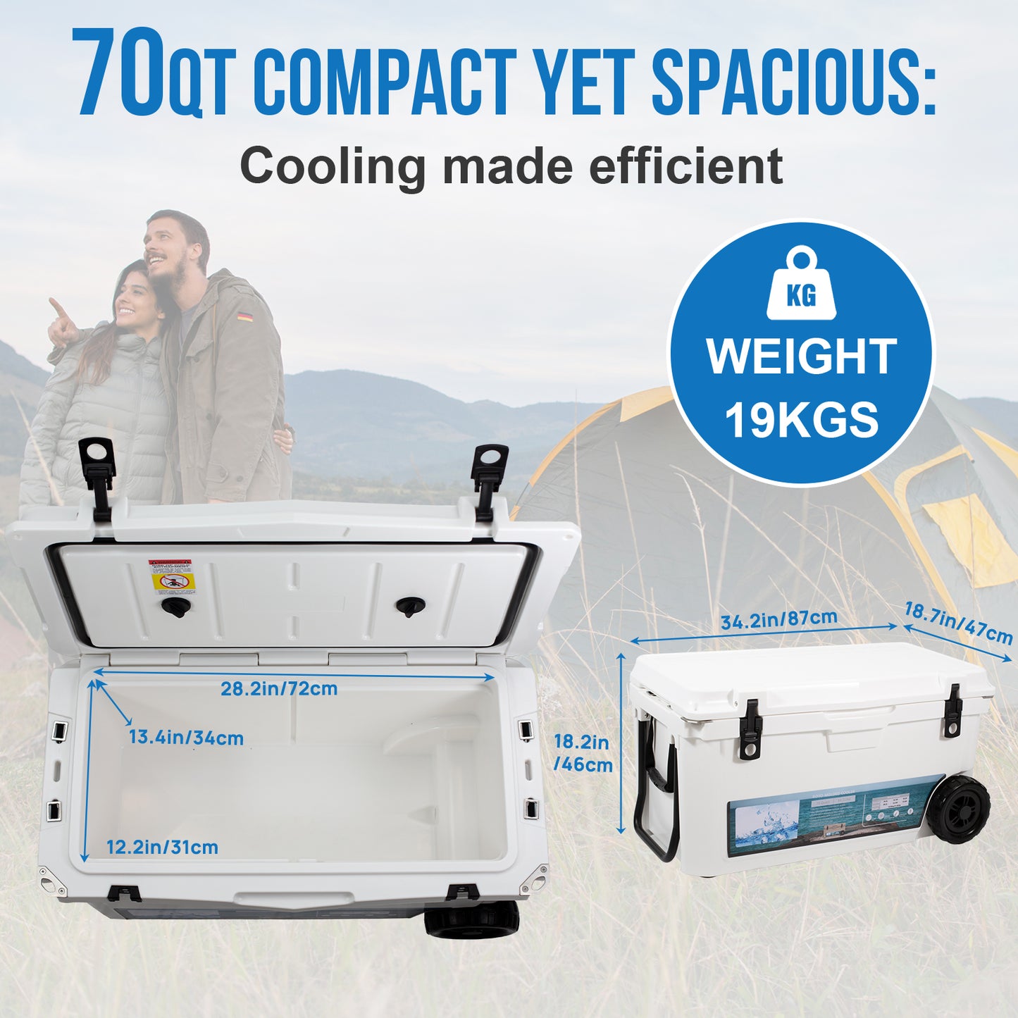 Insulated Portable Cooler with Heavy Duty Handles, Leak-Proof Outdoor Hard Cooler Keeps Ice for up to 5 Days, Great for Beach, Camping, Tailgating, Sports, & More