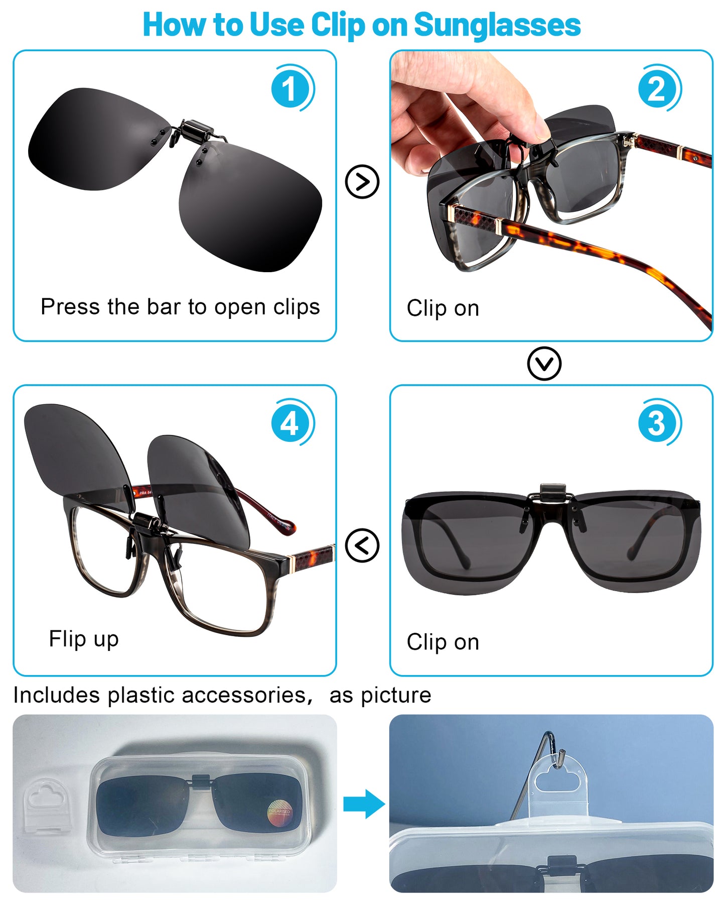 OCCI CHIARI Polarized Flip-up Clip-on Sunglasses for Eyeglasses for Men and Women Outdoor/Driving UV400 9062