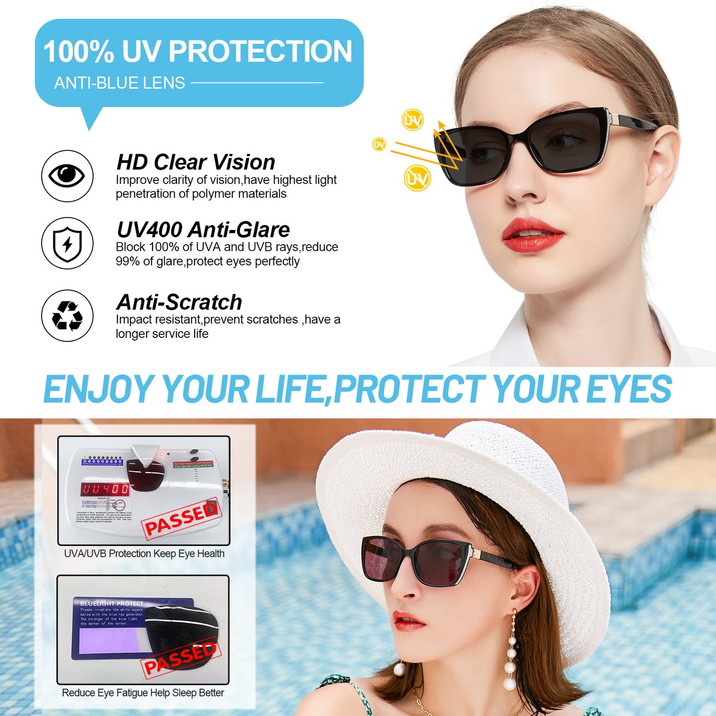 OCCI CHIARI Bifocal Reading Sunglasses Womems Large Blue Light Blocking Sun Readers Outdoor UV400 ABL5117BS