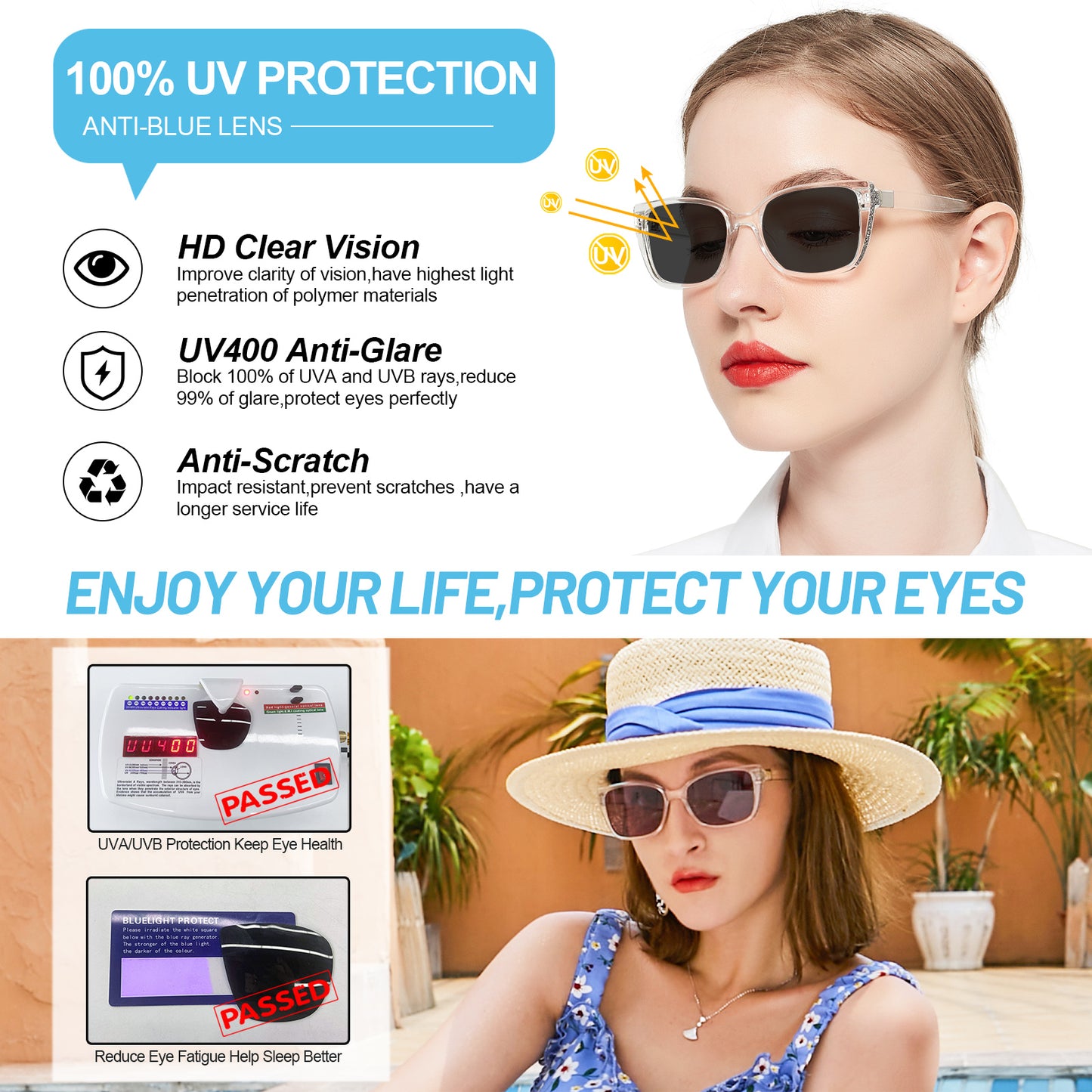 OCCI CHIARI Bifocal Reading Sunglasses Womems Large Blue Light Blocking Sun Readers Outdoor UV400 ABL5117BS