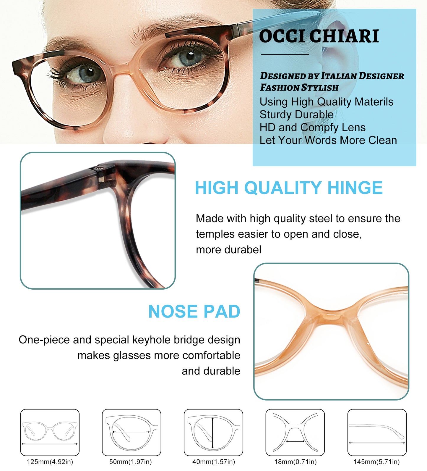 OCCI CHIARI Blue Light Filter Reading Glasses Power Anti Glare Readers for Women ABL5017