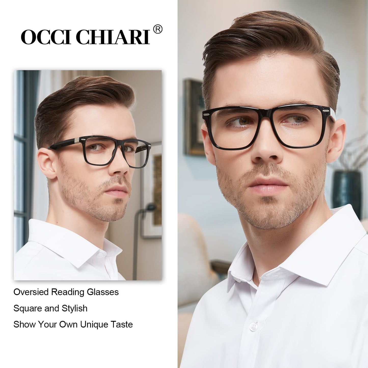 OCCI CHIARI Oversized Reading Glasses Men Stylish Square Readers OC1107