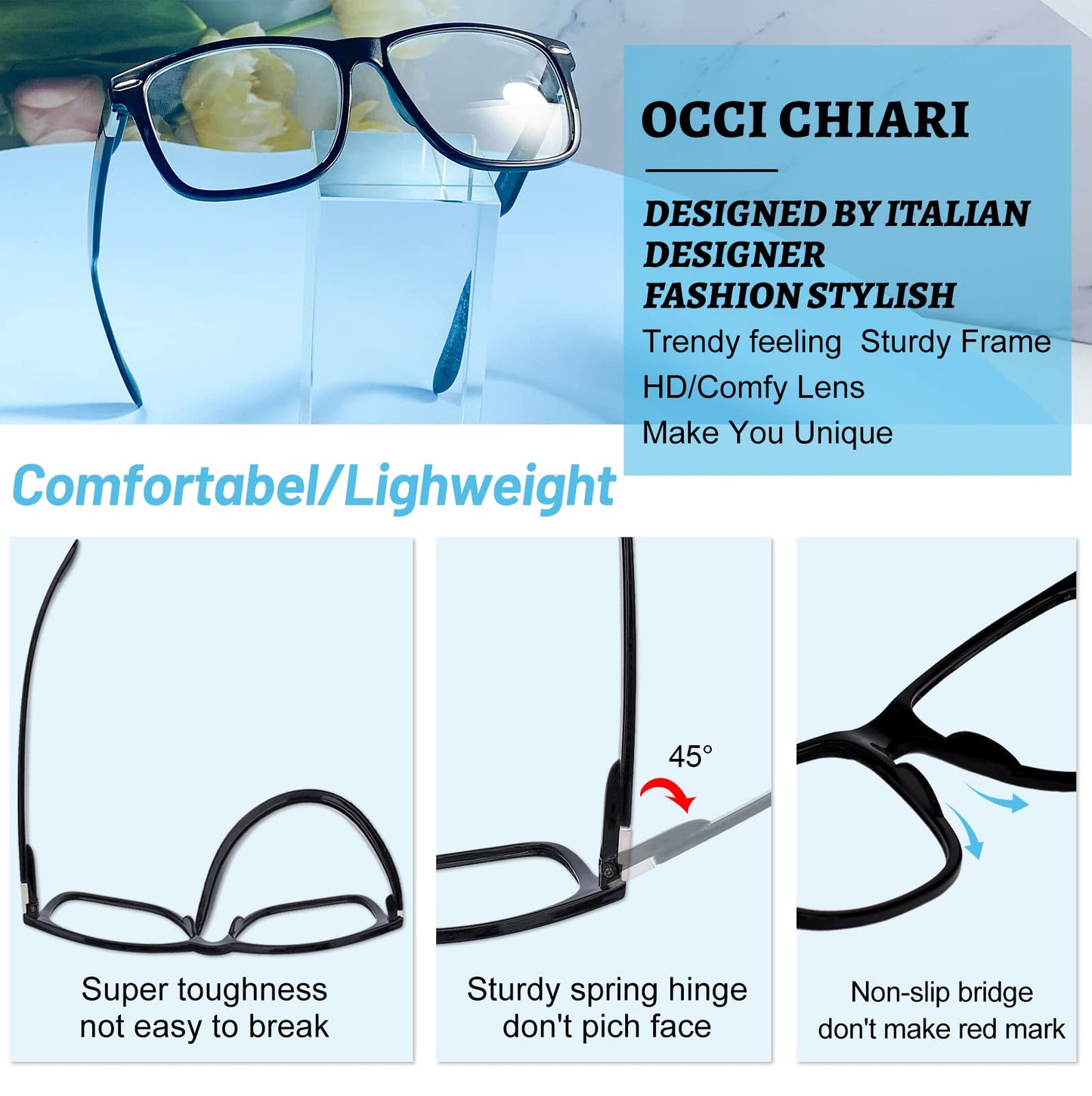OCCI CHIARI Oversized Reading Glasses Men Stylish Square Readers OC1107