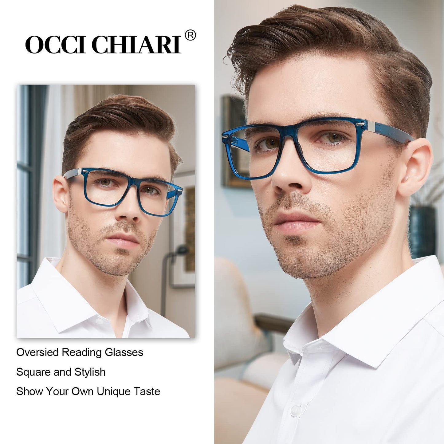 OCCI CHIARI Oversized Reading Glasses Men Stylish Square Readers OC1107