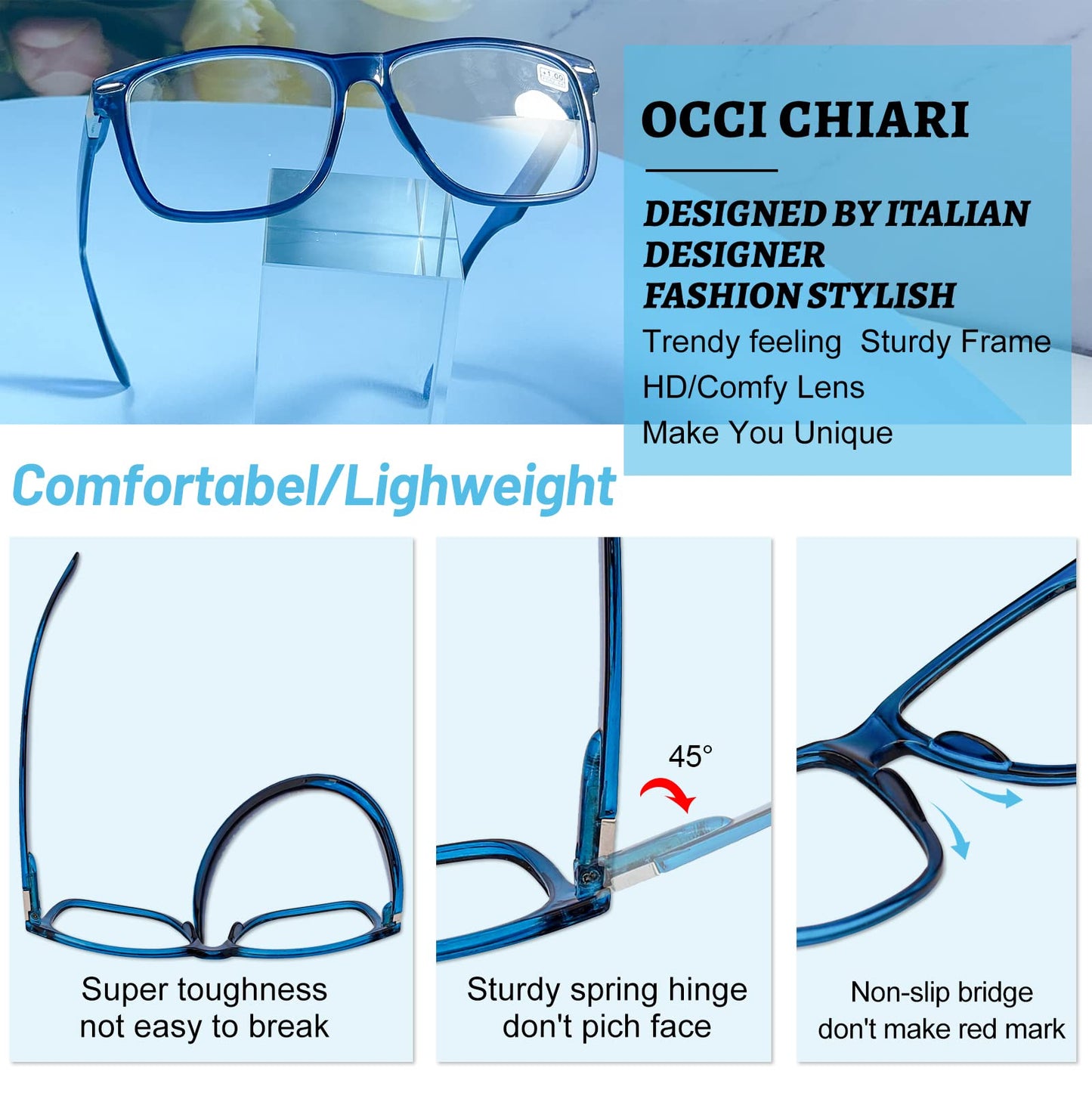 OCCI CHIARI Oversized Reading Glasses Men Stylish Square Readers OC1107