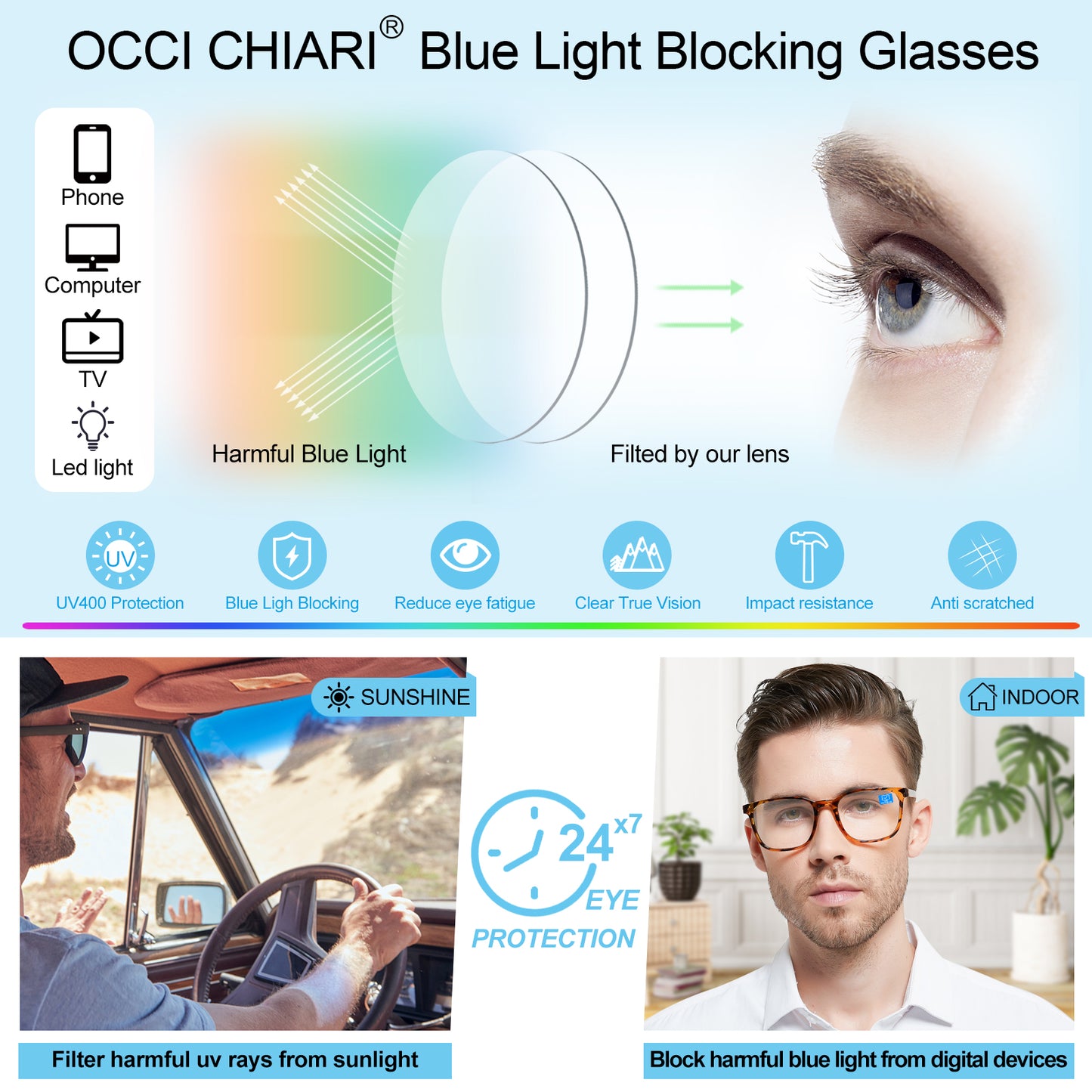 OCCI CHIARI Blue Light Blocking Reading Glasses for Men XL Comfort Readers Abl5209