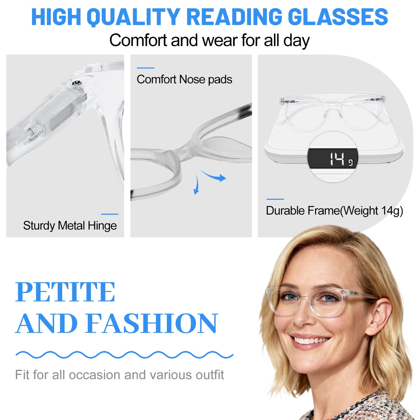 OCCI CHIARI Blue Light Filter Reading Glasses Power Anti Glare Readers for Women ABL5017