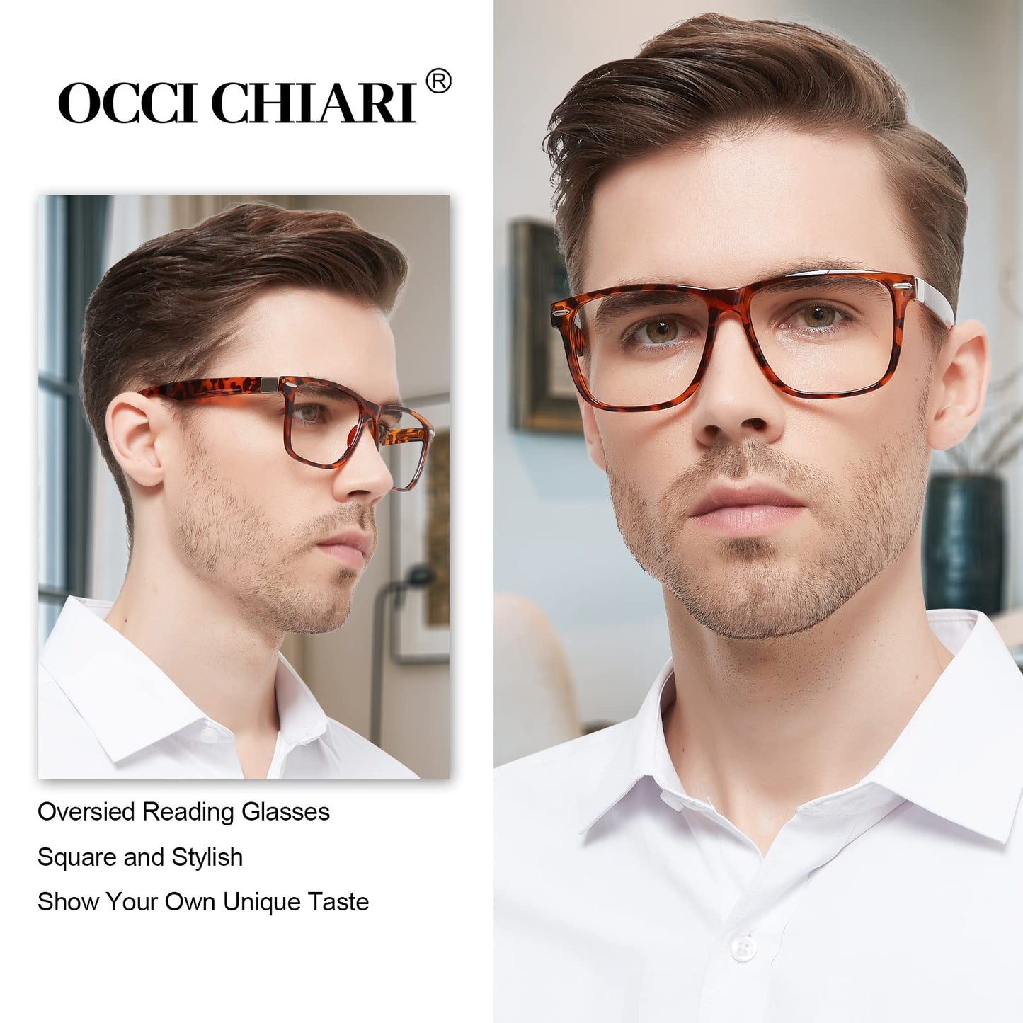 OCCI CHIARI Oversized Reading Glasses Men Stylish Square Readers OC1107
