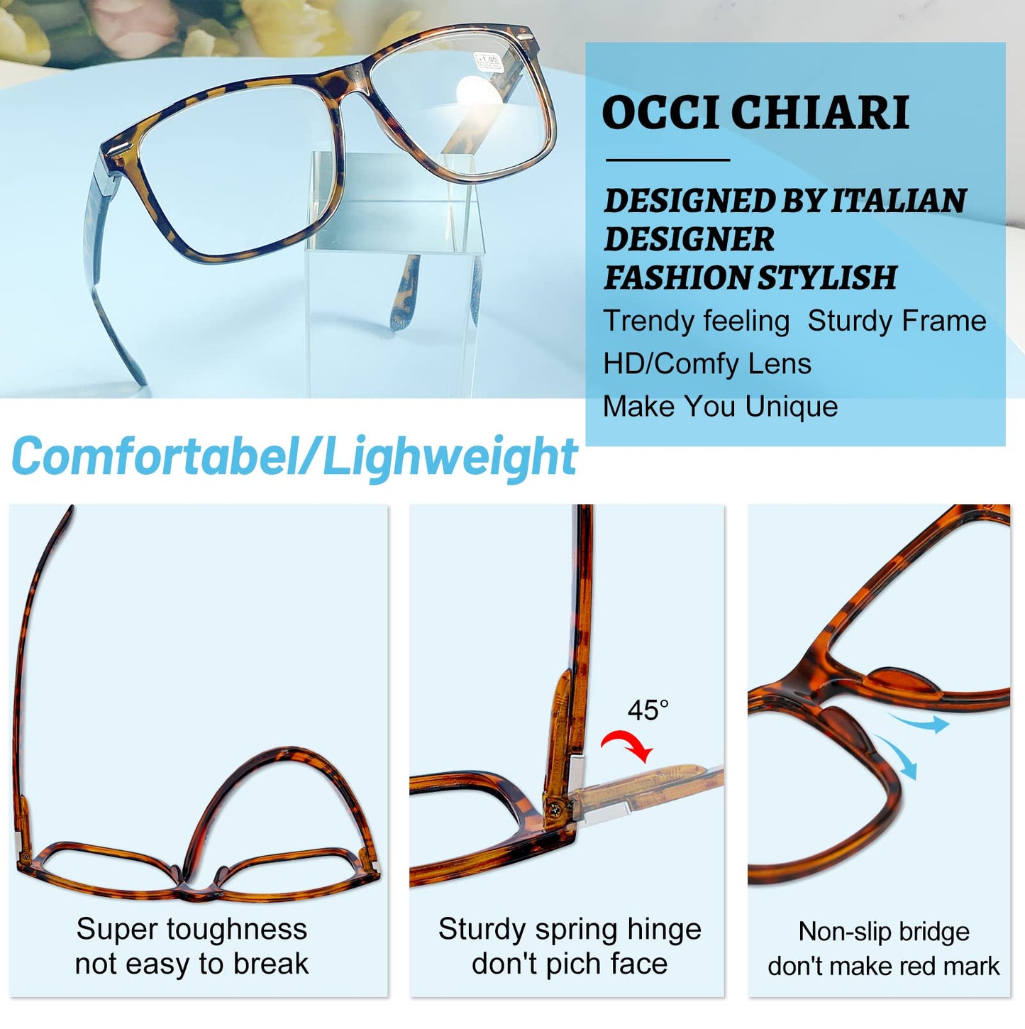 OCCI CHIARI Oversized Reading Glasses Men Stylish Square Readers OC1107