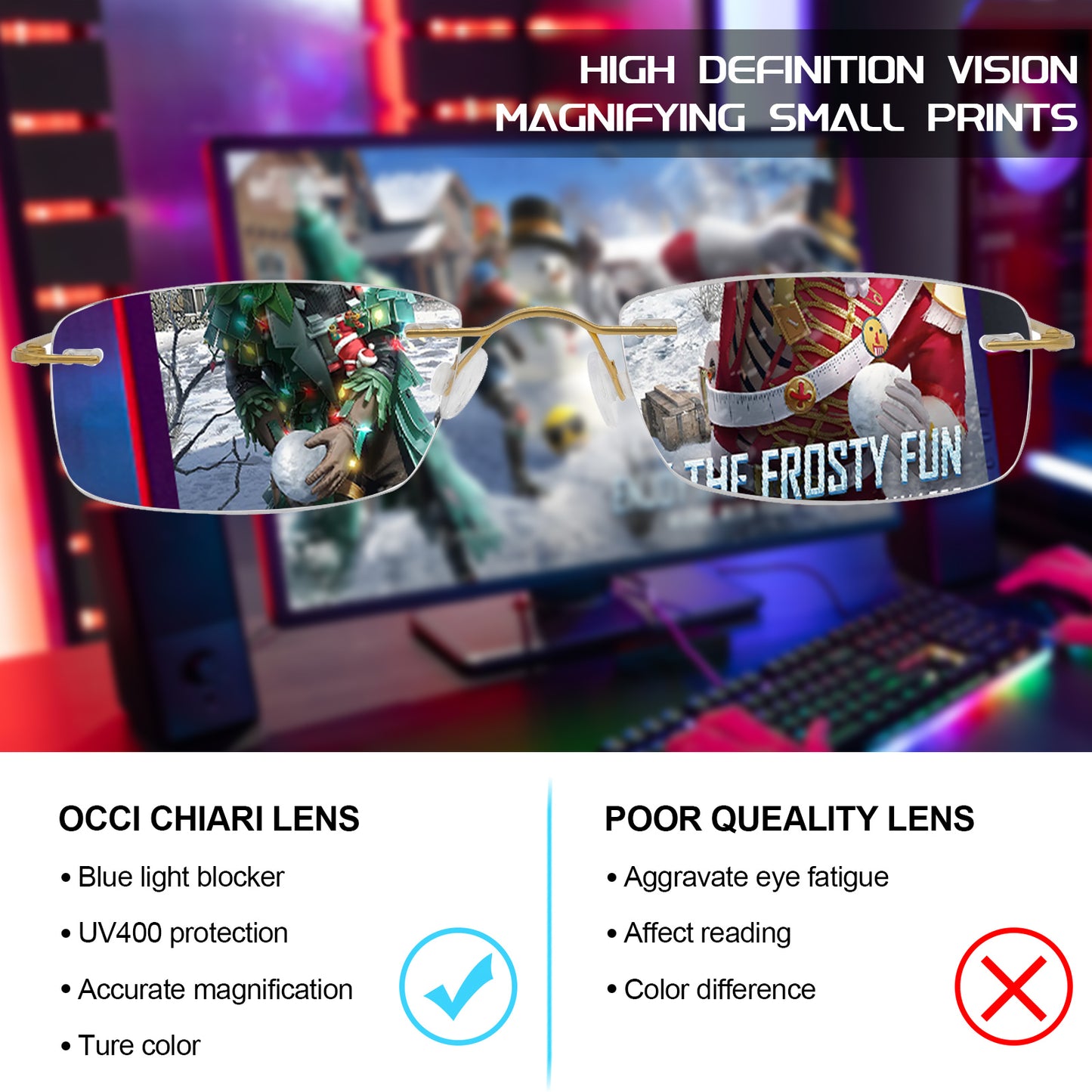 OCCI CHIARI Blue Light Blocking Reading Glasses for Men Titanium Frameless Readers Lightweight ABL5011