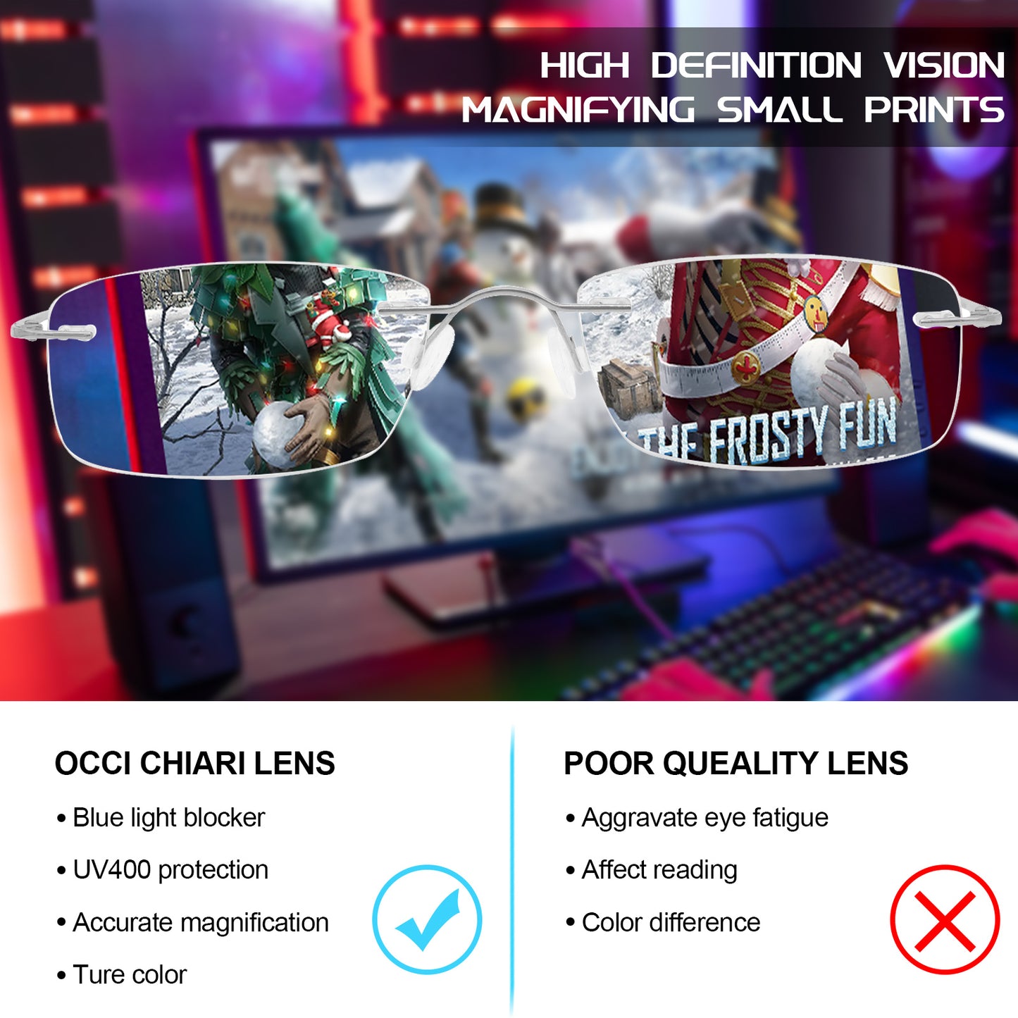 OCCI CHIARI Blue Light Blocking Reading Glasses for Men Titanium Frameless Readers Lightweight ABL5011