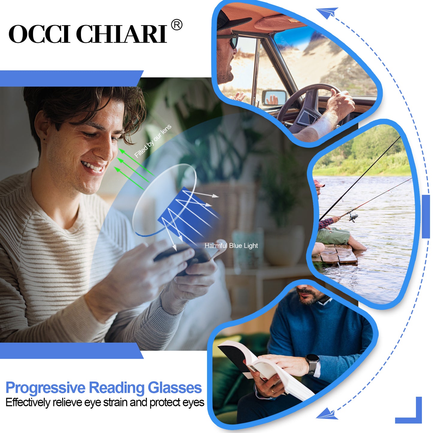 OCCI CHIARI Oversized Blue Light Blocking Reading Glasses for Men Women Computer Screen Readers ABL5113