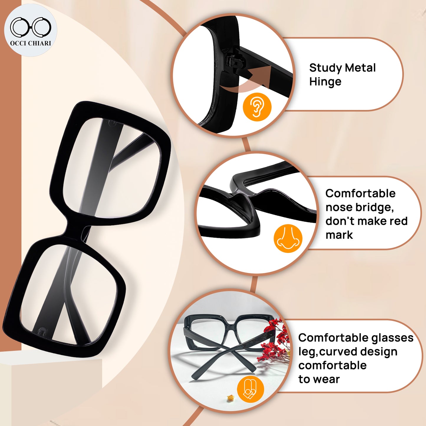 OCCI CHIARI Oversized Blue Light Blocking Reading Glasses for Men Women Computer Screen Readers ABL5113