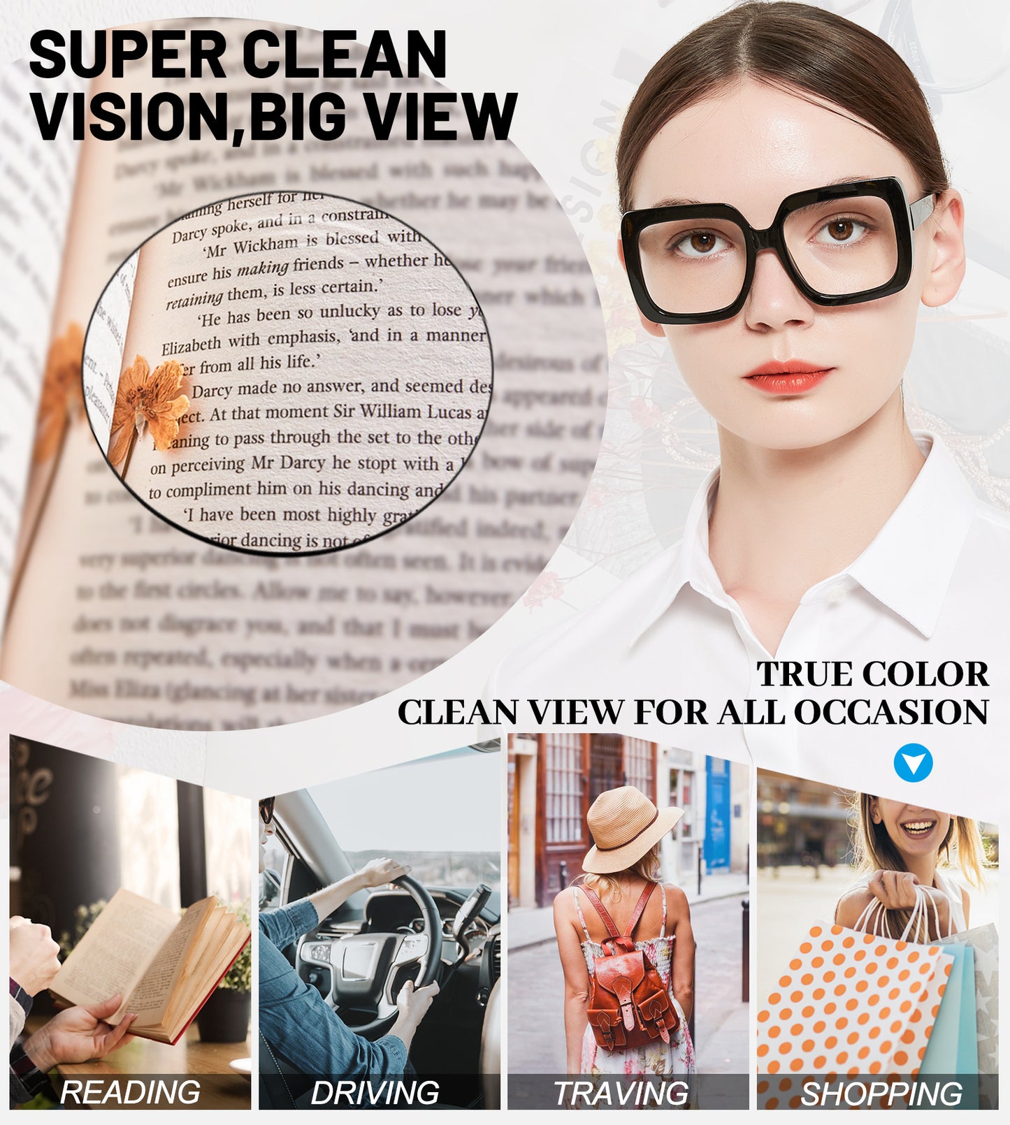 OCCI CHIARI Oversized Blue Light Blocking Reading Glasses for Men Women Computer Screen Readers ABL5113