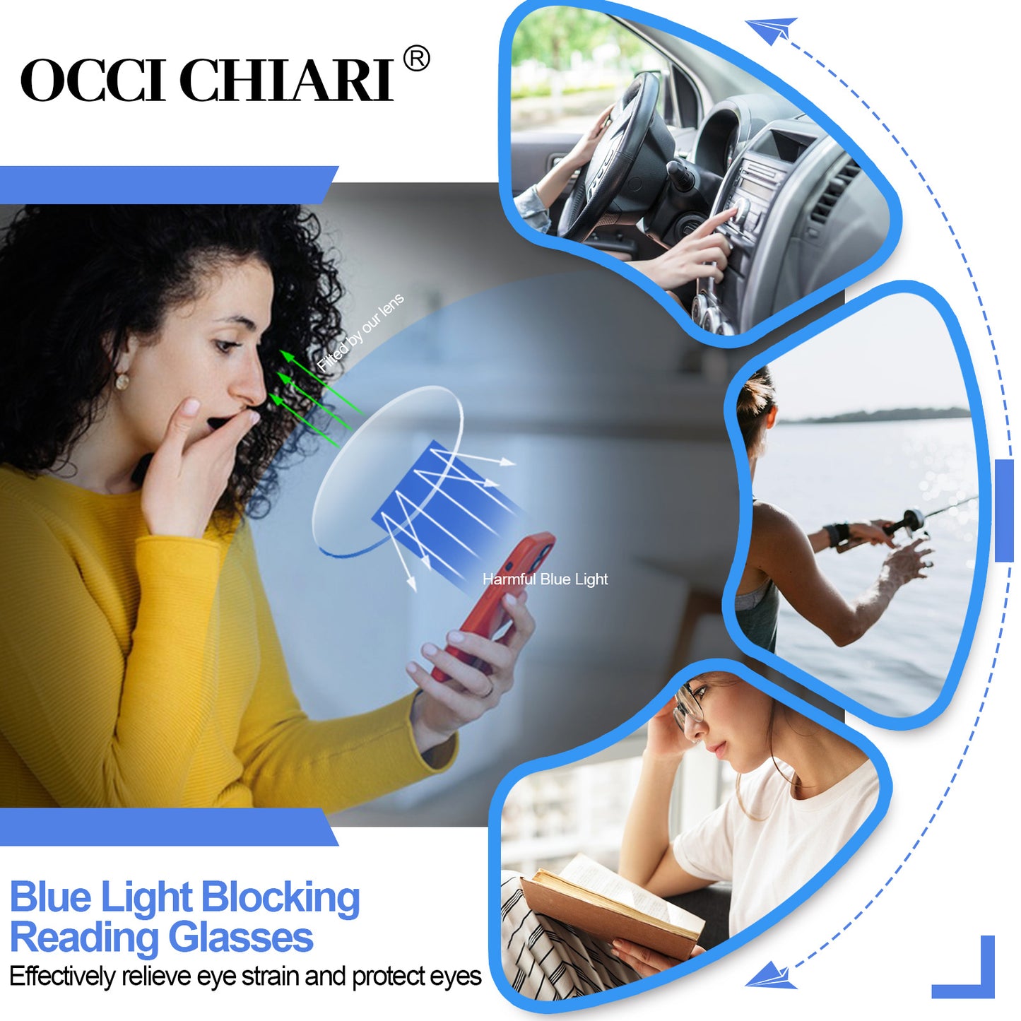 OCCI CHIARI Blue Light Filter Reading Glasses Power Anti Glare Readers for Women ABL5017