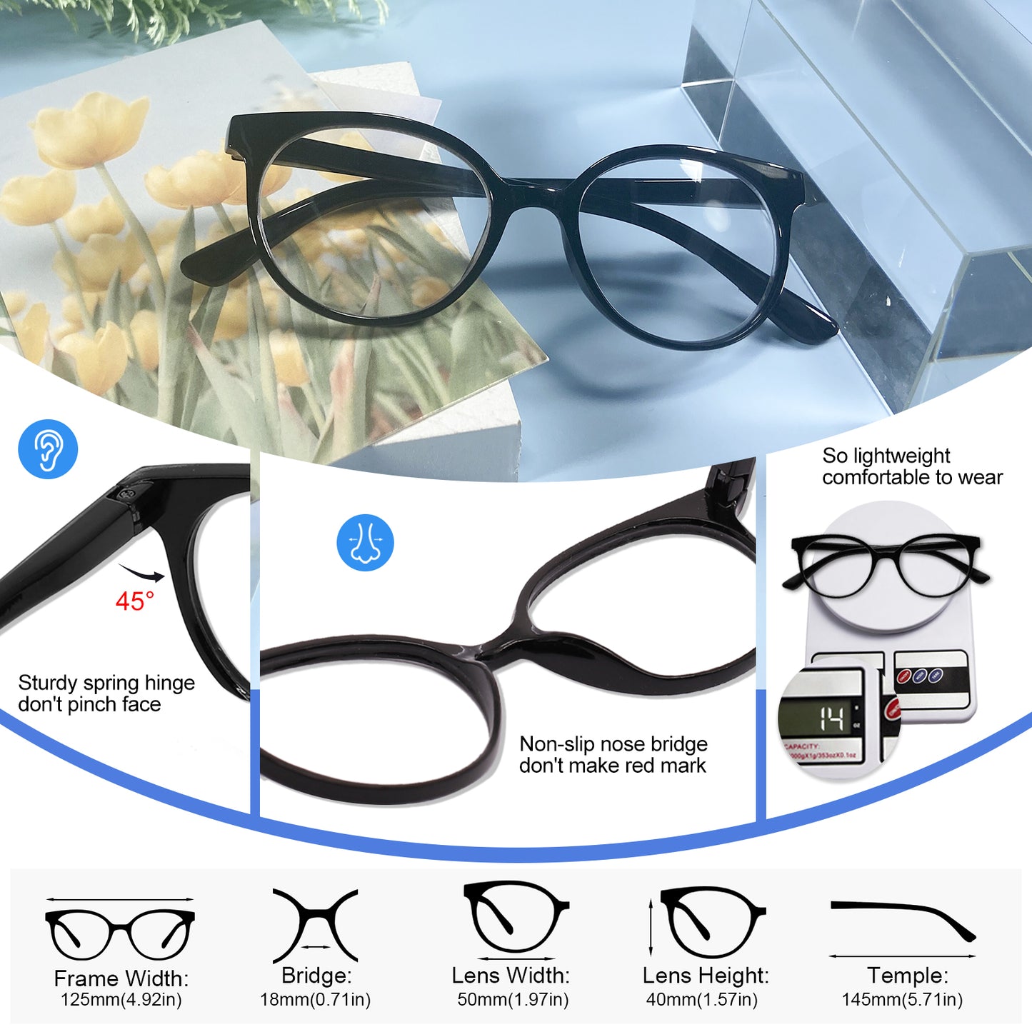OCCI CHIARI Blue Light Filter Reading Glasses Power Anti Glare Readers for Women ABL5017