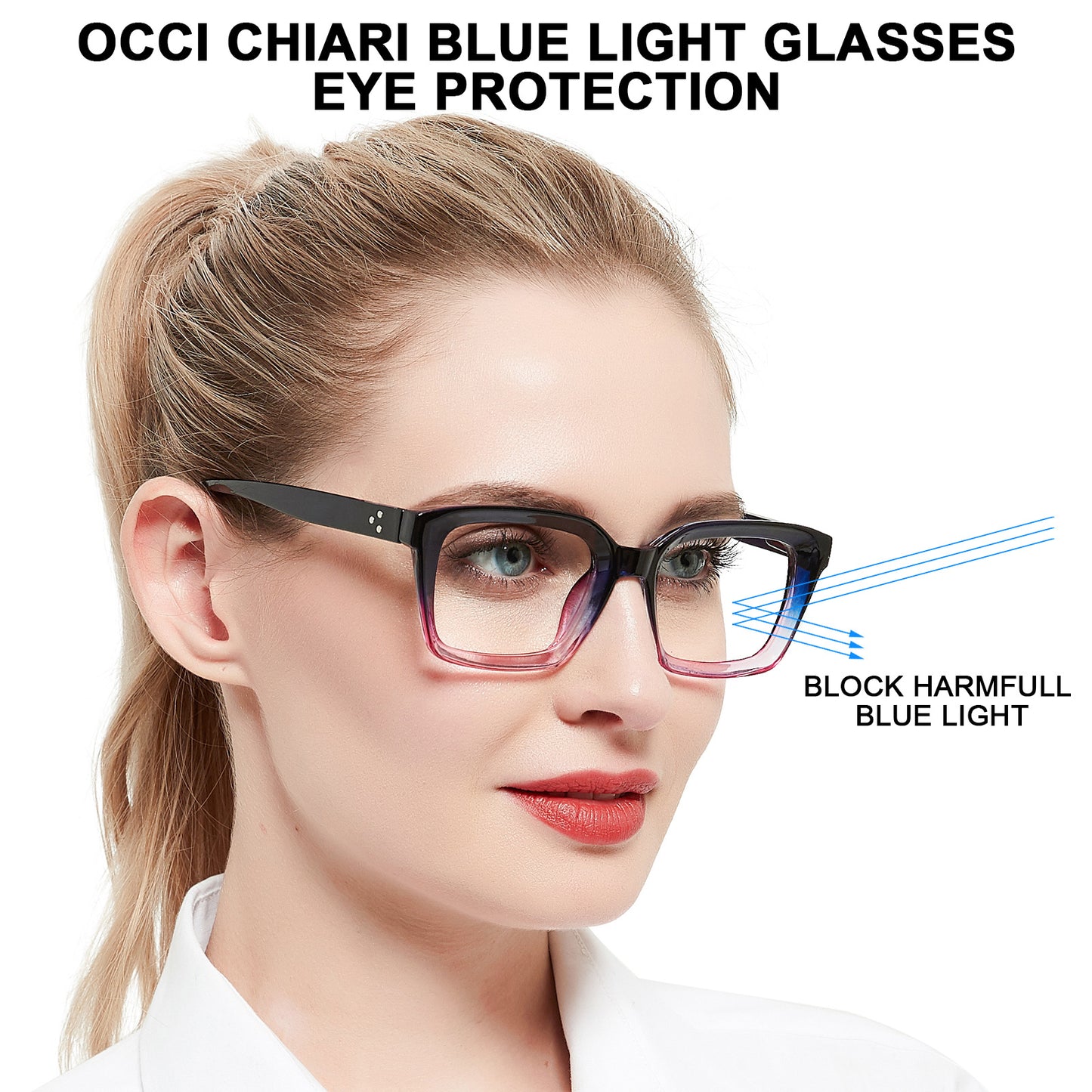 OCCI CHIARI Retro Bifocal Cheaters Reading Glasses - Full-Rimmed Classic Square Large Frame Crystal Clear OC5031BB