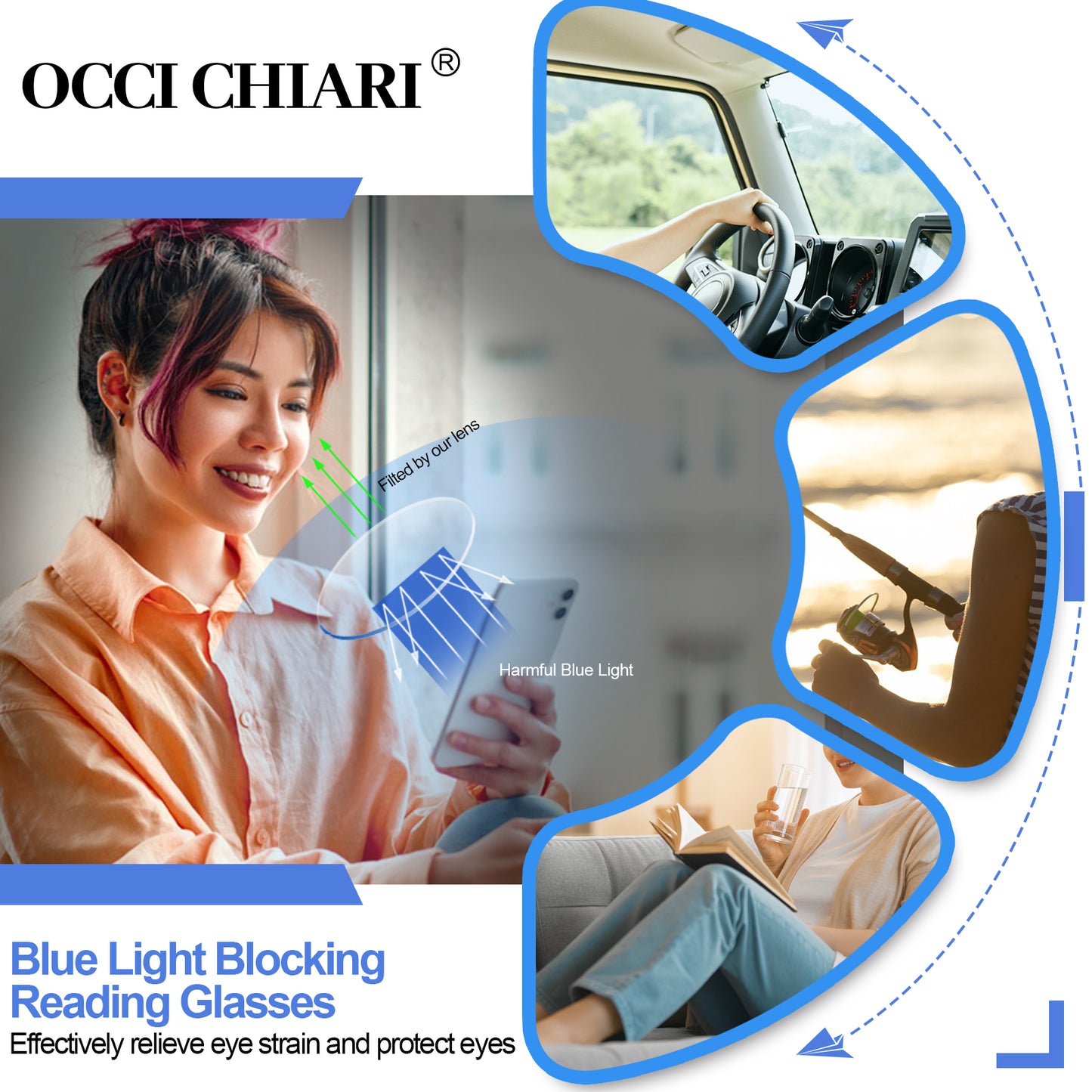 OCCI CHIARI Blue Light Filter Reading Glasses Power Anti Glare Readers for Women ABL5017