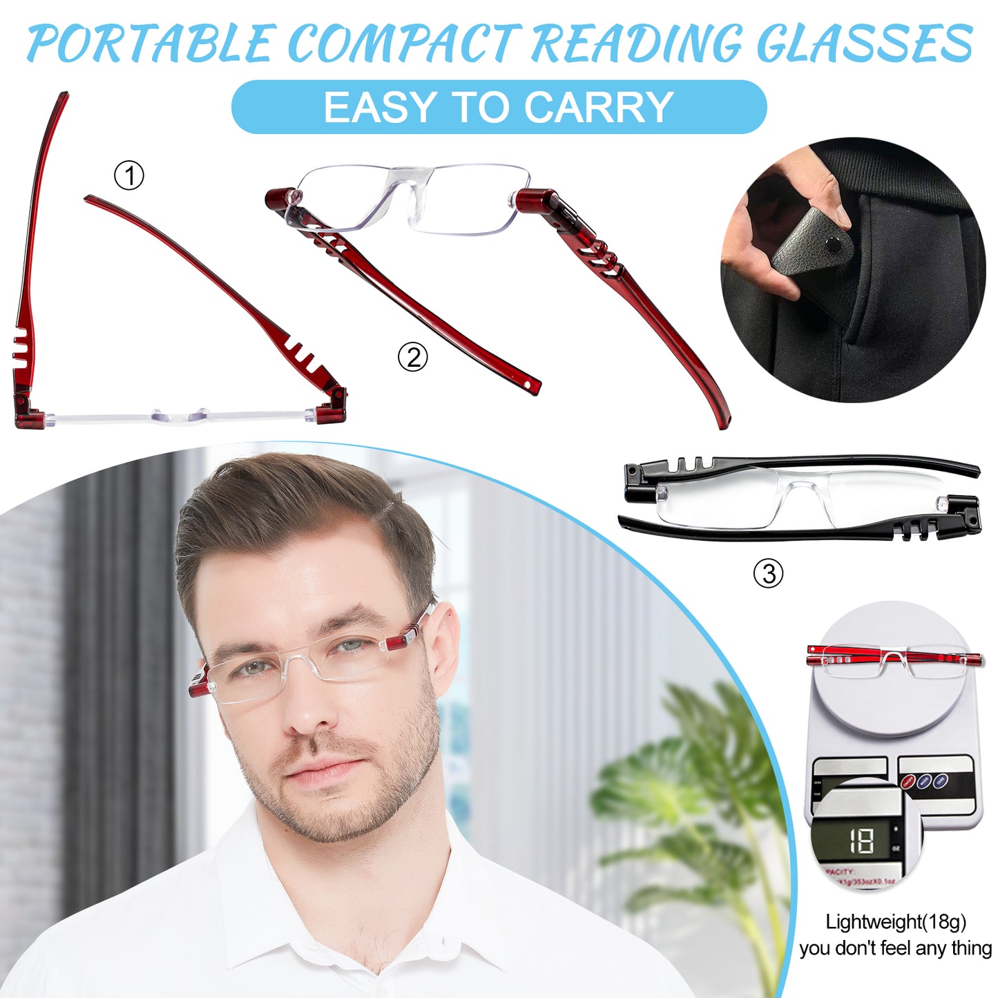 OCCI CHIARI Blue Light Portable Reading Glasses for Women Lightweight Folding Compact Readers ABL5249