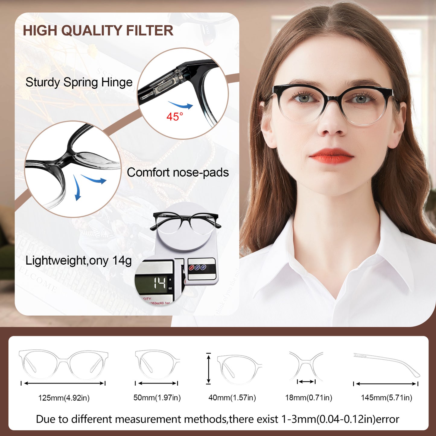 OCCI CHIARI Blue Light Filter Reading Glasses Power Anti Glare Readers for Women ABL5017